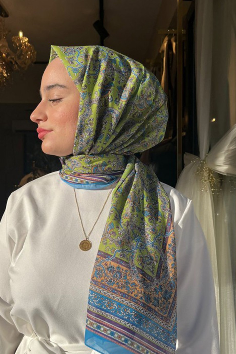 SILK&COTTON desenli pamuk şal