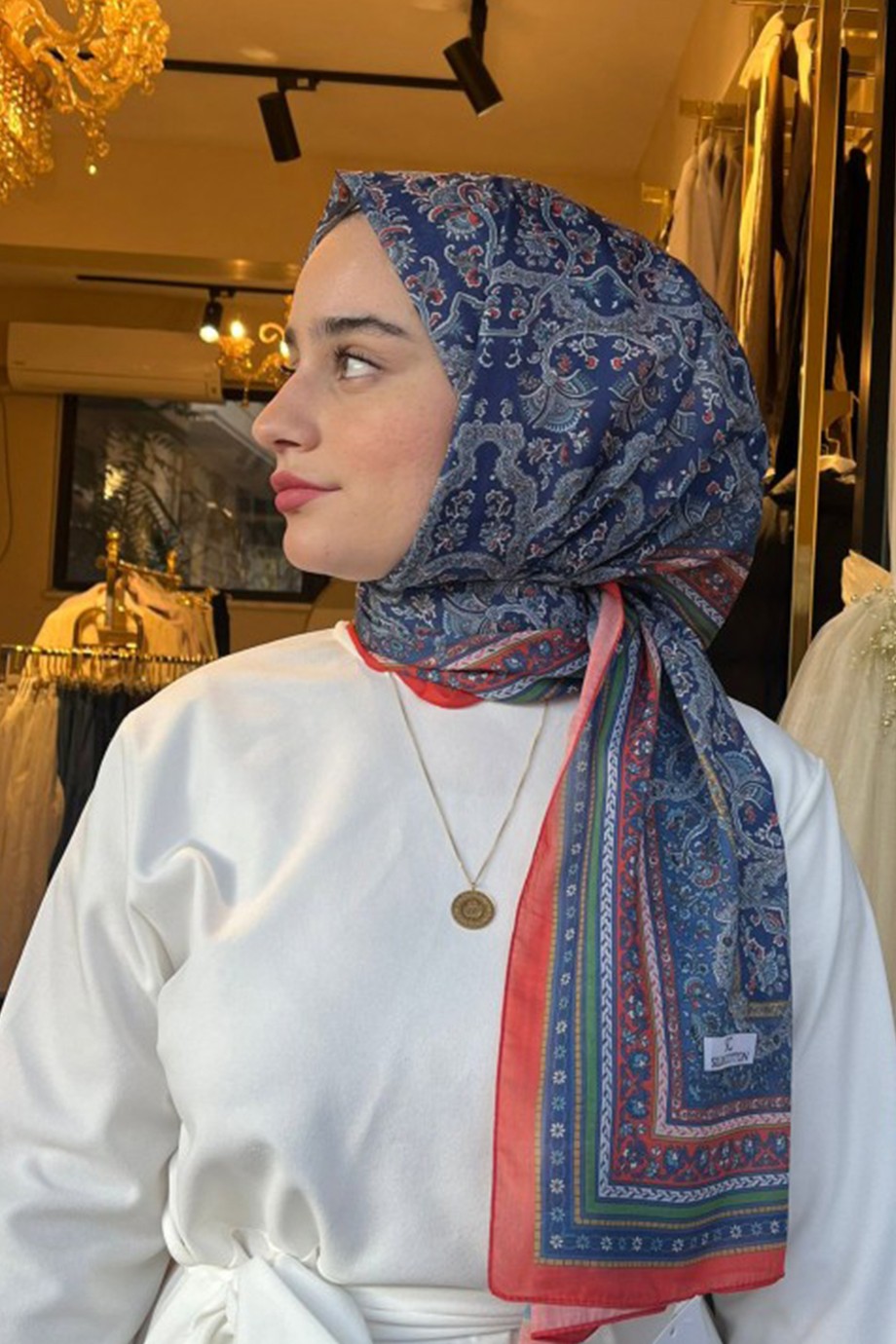 SILK&COTTON desenli pamuk şal