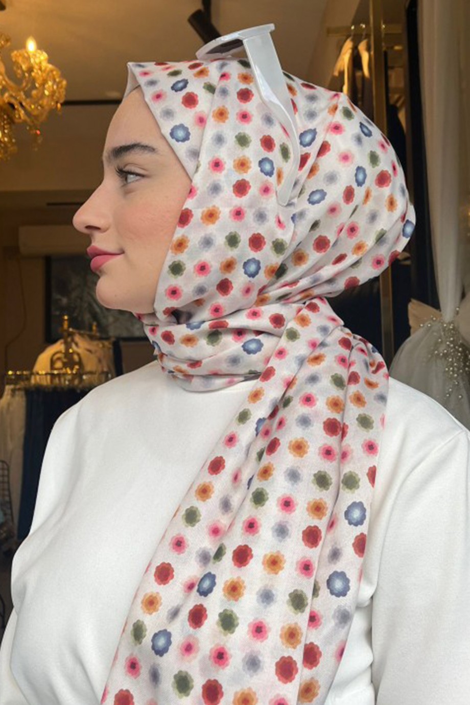 SILK&COTTON desenli pamuk şal