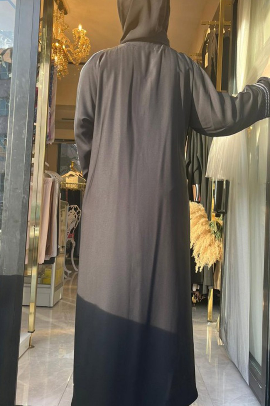 BİYELİ TAŞ DETAYLI İTHAL ABAYA
