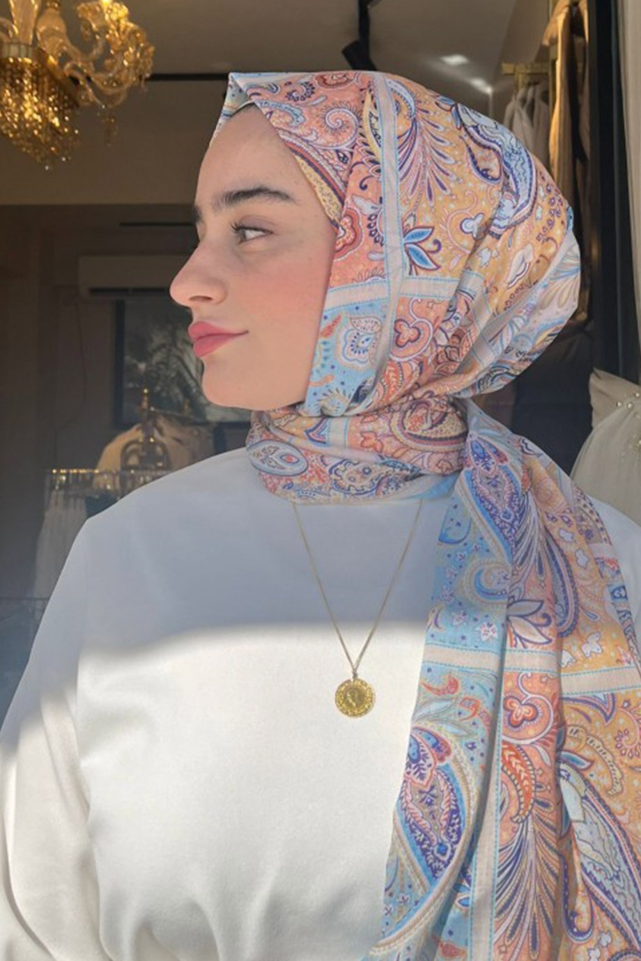 SILK&COTTON desenli pamuk şal