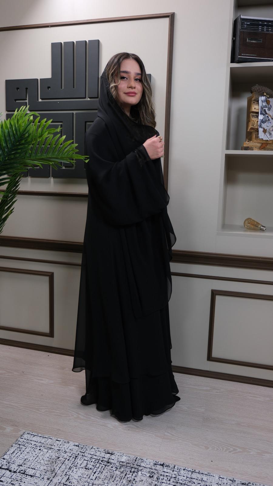 Çift Katlı Multi Şifon Abaya Siyah