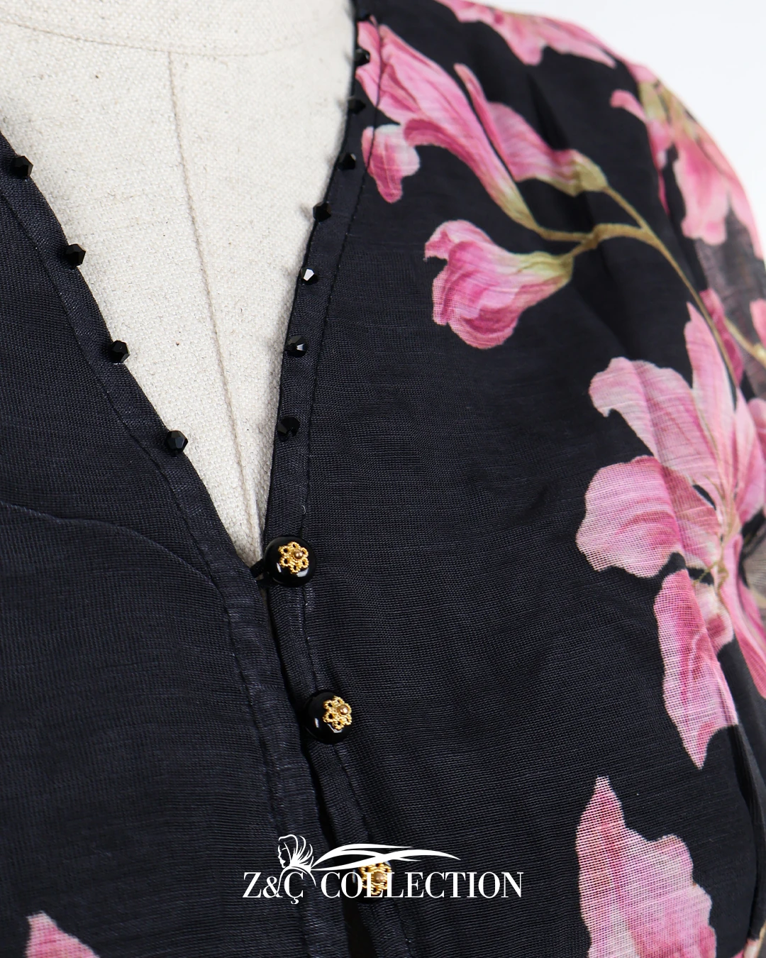 Amélie Siyah Pembe Çiçekli Etekli Takım