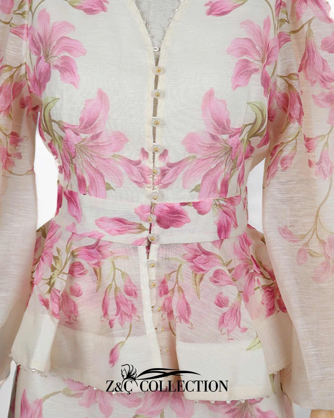 Amélie Beyaz Pembe Çiçekli Etekli Takım