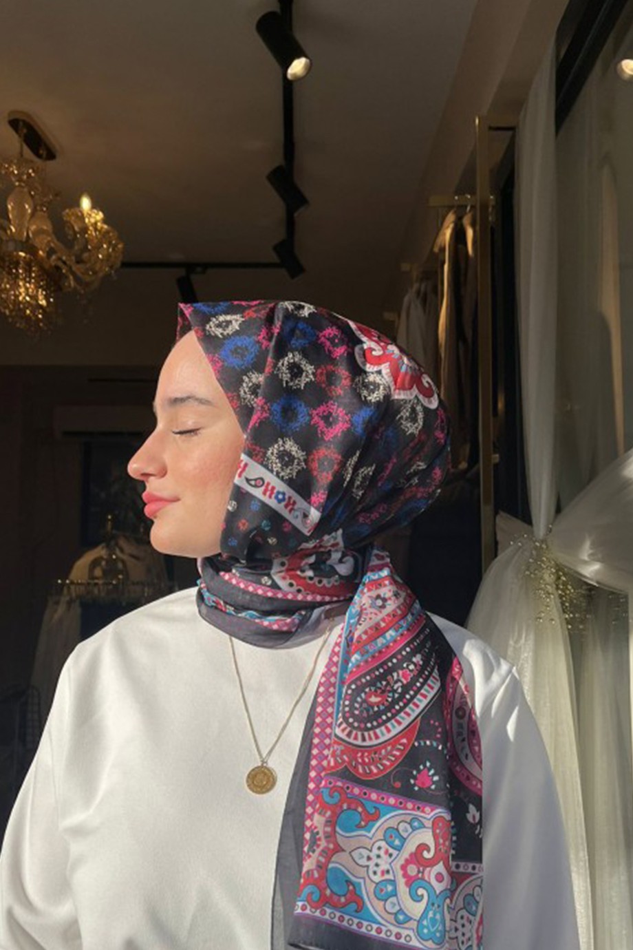 SILK&COTTON desenli pamuk şal