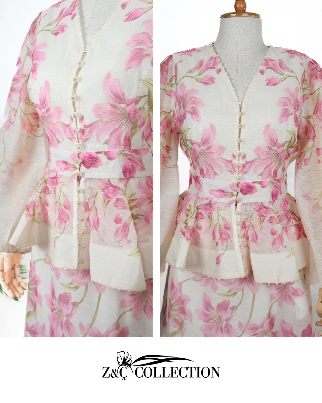 Amélie Beyaz Pembe Çiçekli Etekli Takım