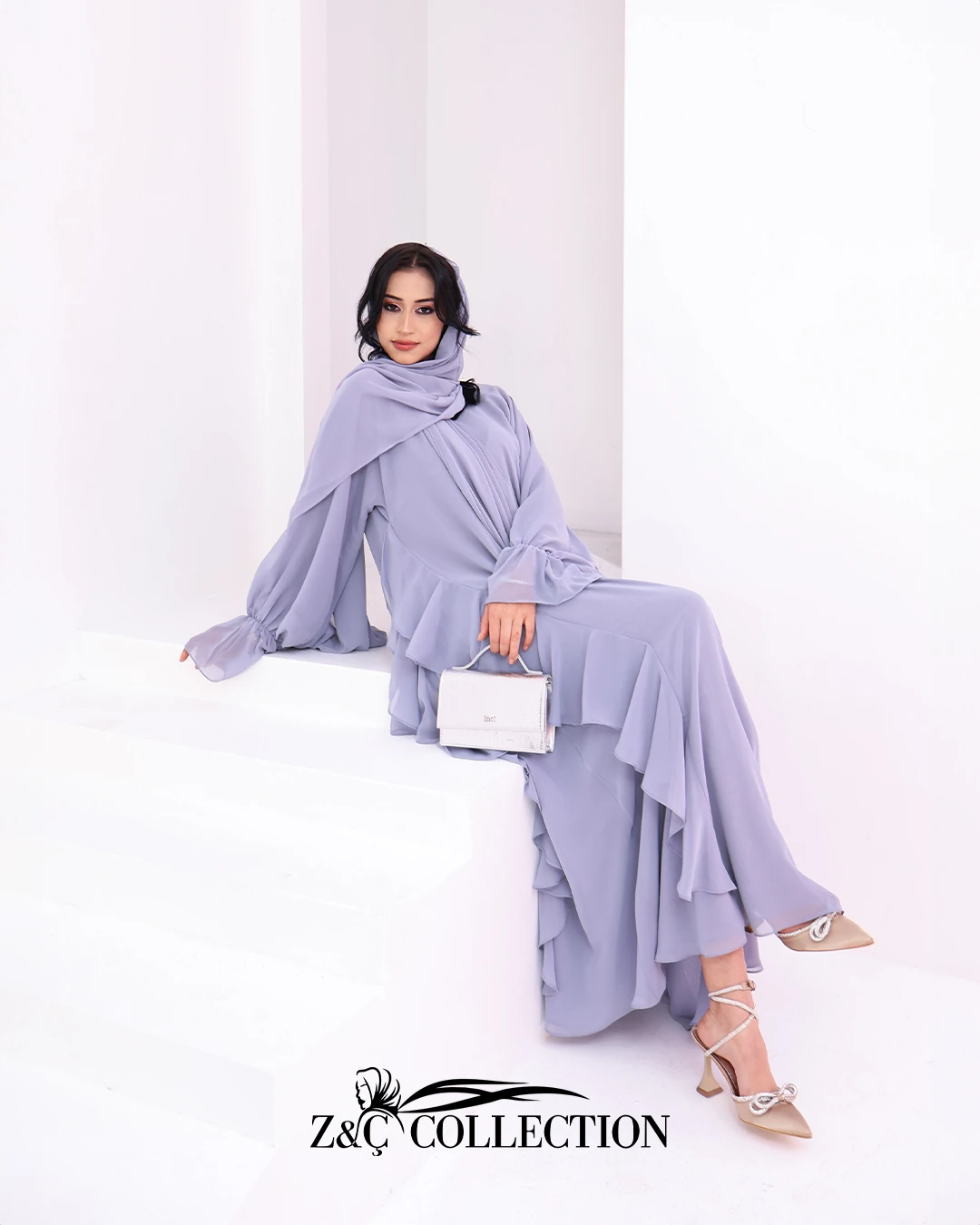 Fırfır Detaylı Balon Kol Özel Dikim Abaya