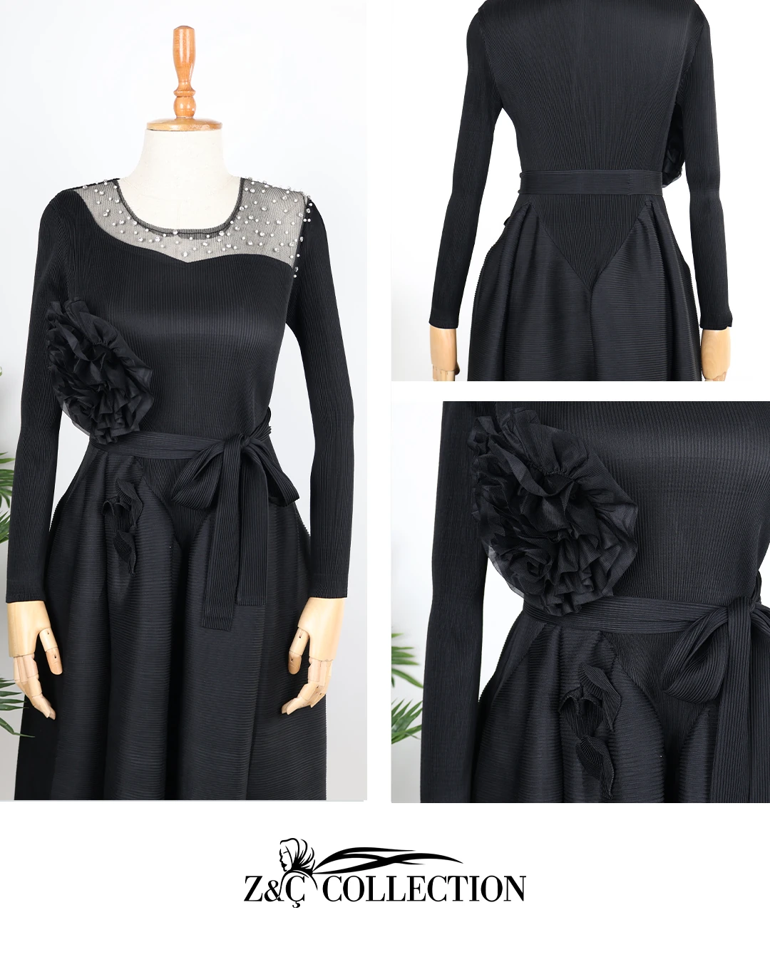 Mirabelle Siyah İnci Detaylı Elbise