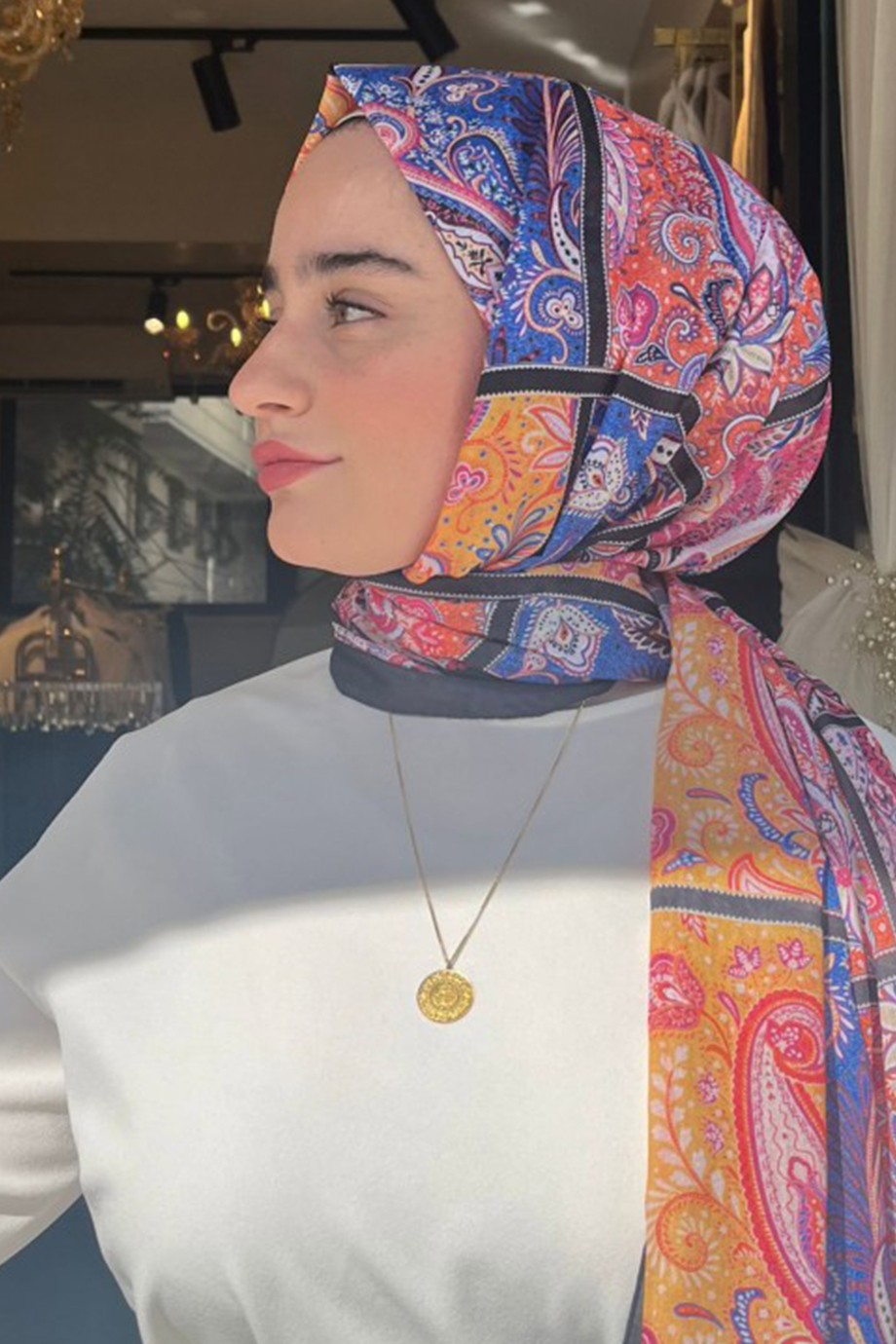 SILK&COTTON desenli pamuk şal