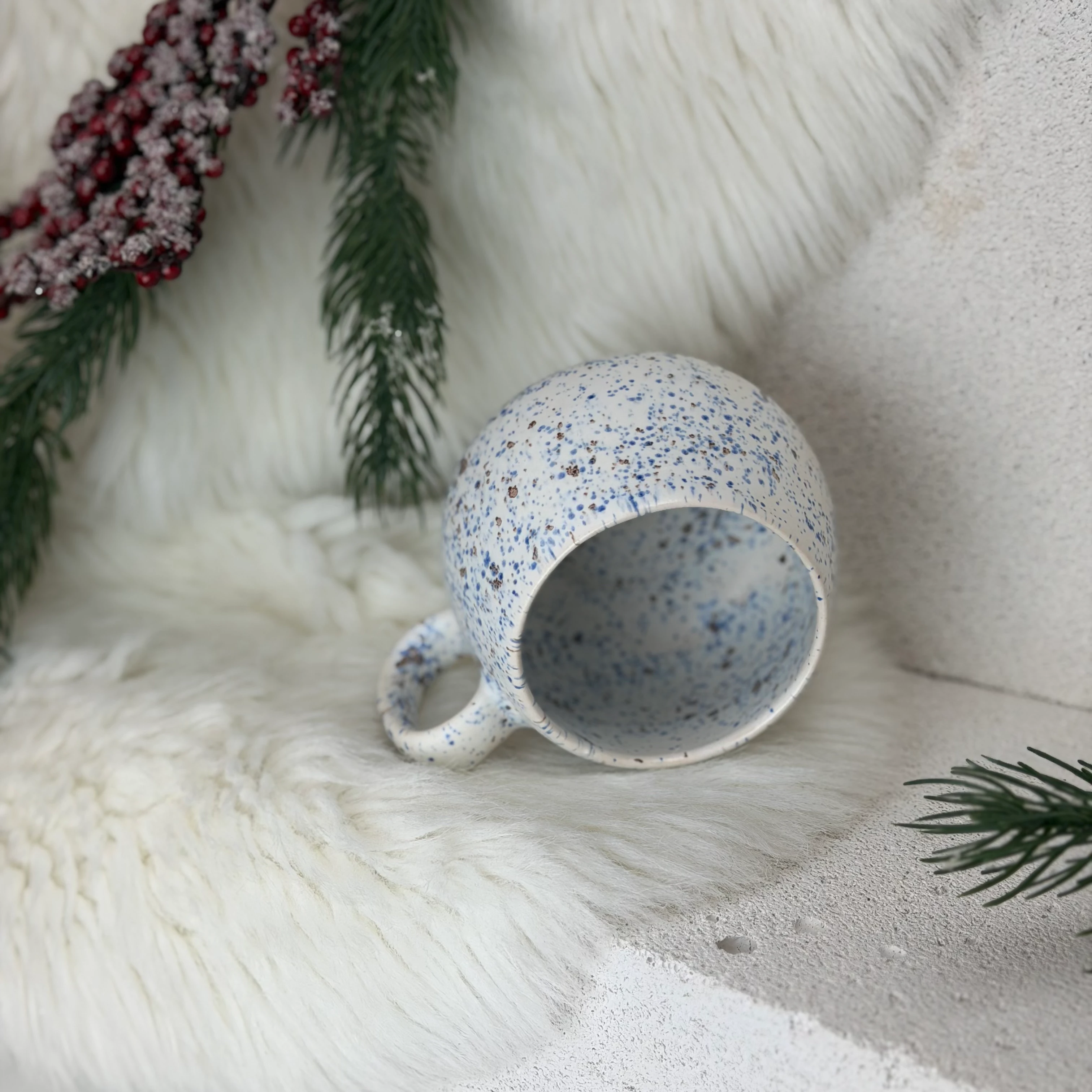 Mavi–Kahve Benekli Stoneware Mug – 300 ml