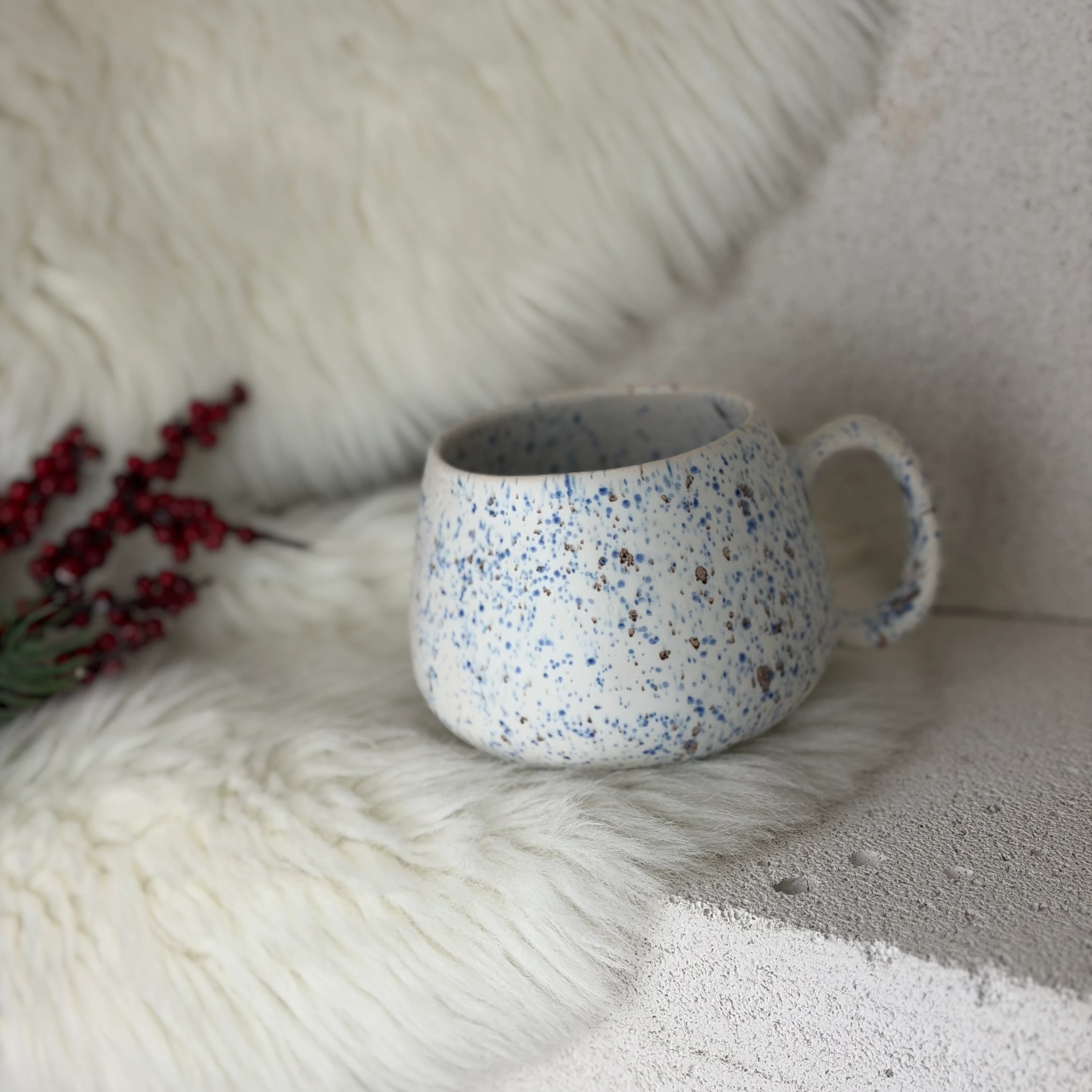 Mavi–Kahve Benekli Stoneware Mug – 300 ml