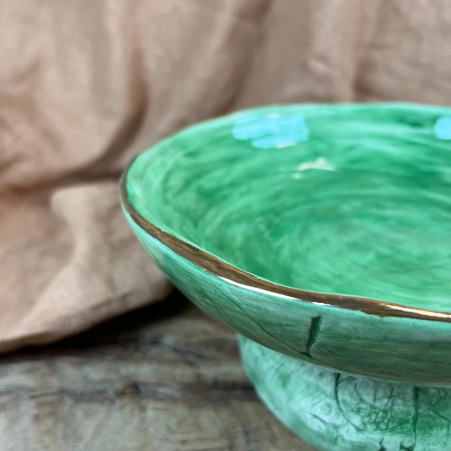 24K ALTIN DETAYLI YEŞİL AYAKLI KASE