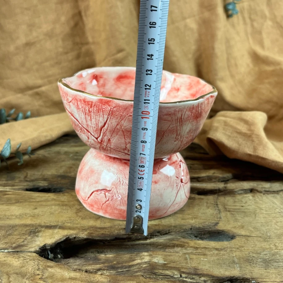 24K ALTIN DETAYLI KIRMIZI AYAKLI KASE