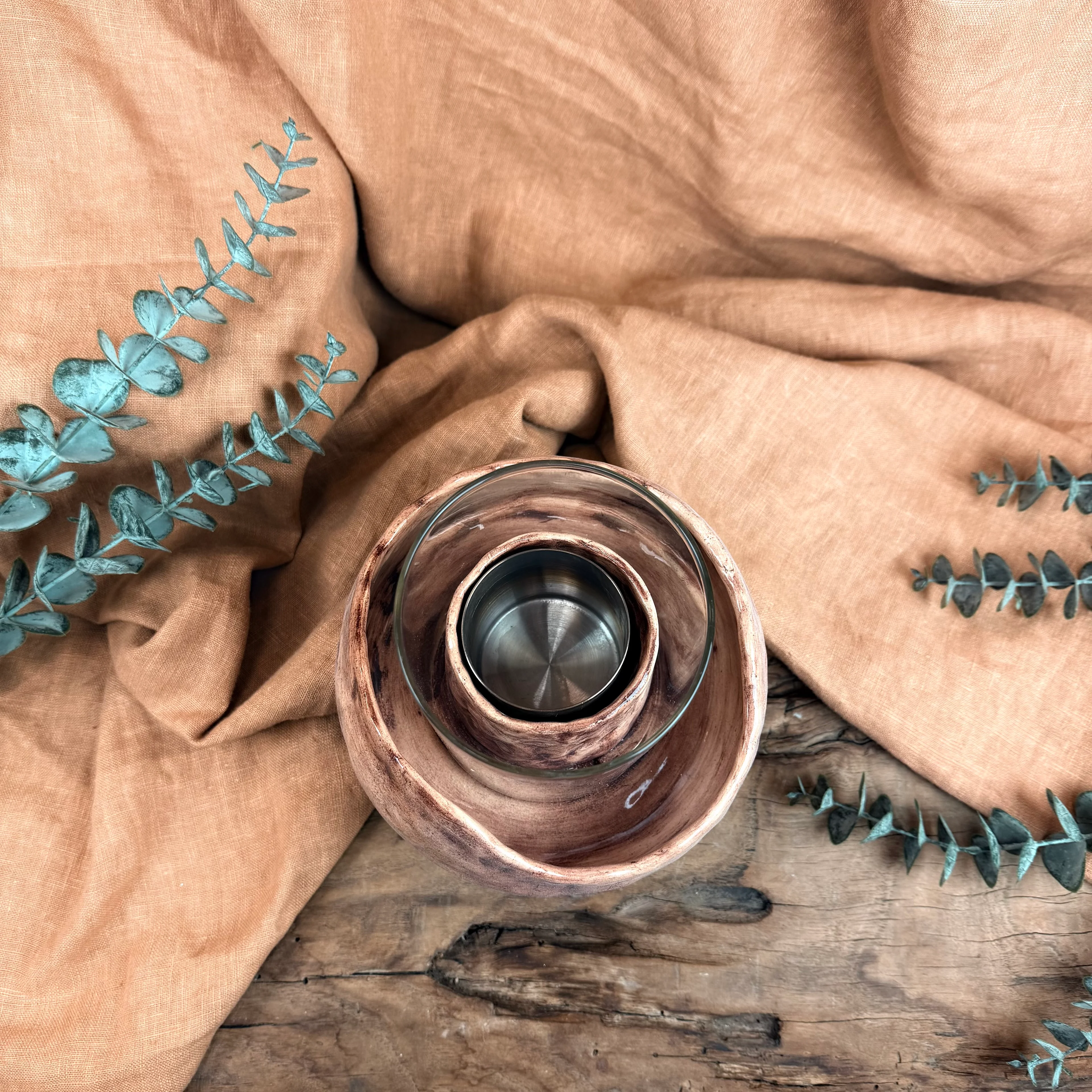 El Yapımı Seramik Masa Üstü Ateş Çukuru