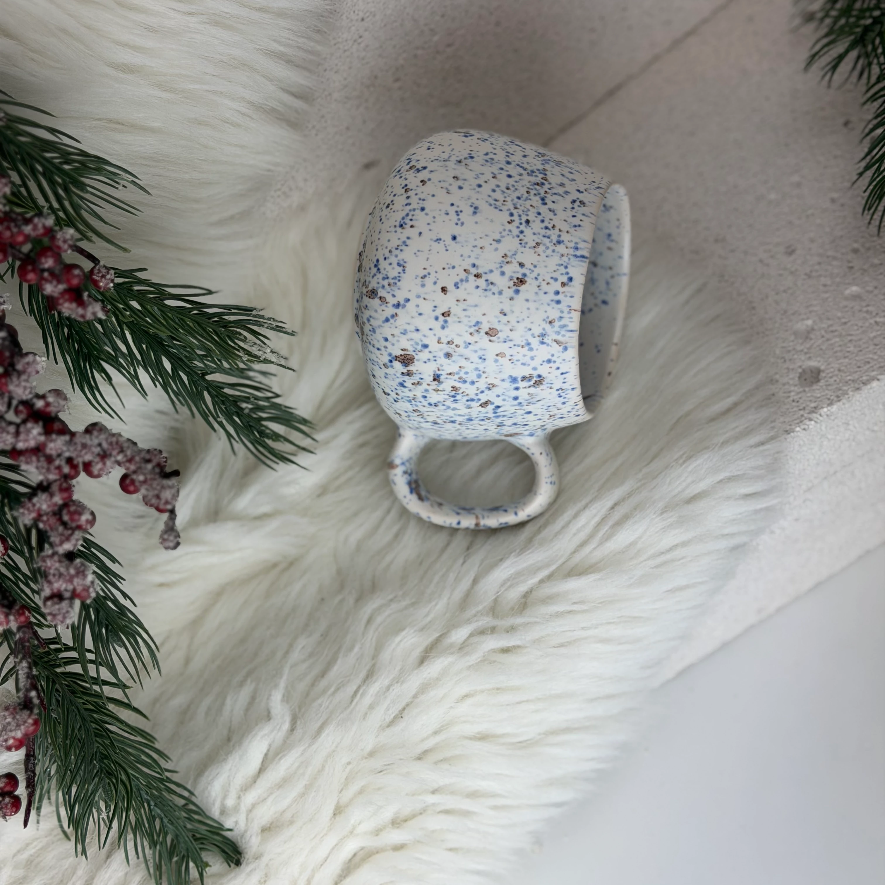 Mavi–Kahve Benekli Stoneware Mug – 300 ml