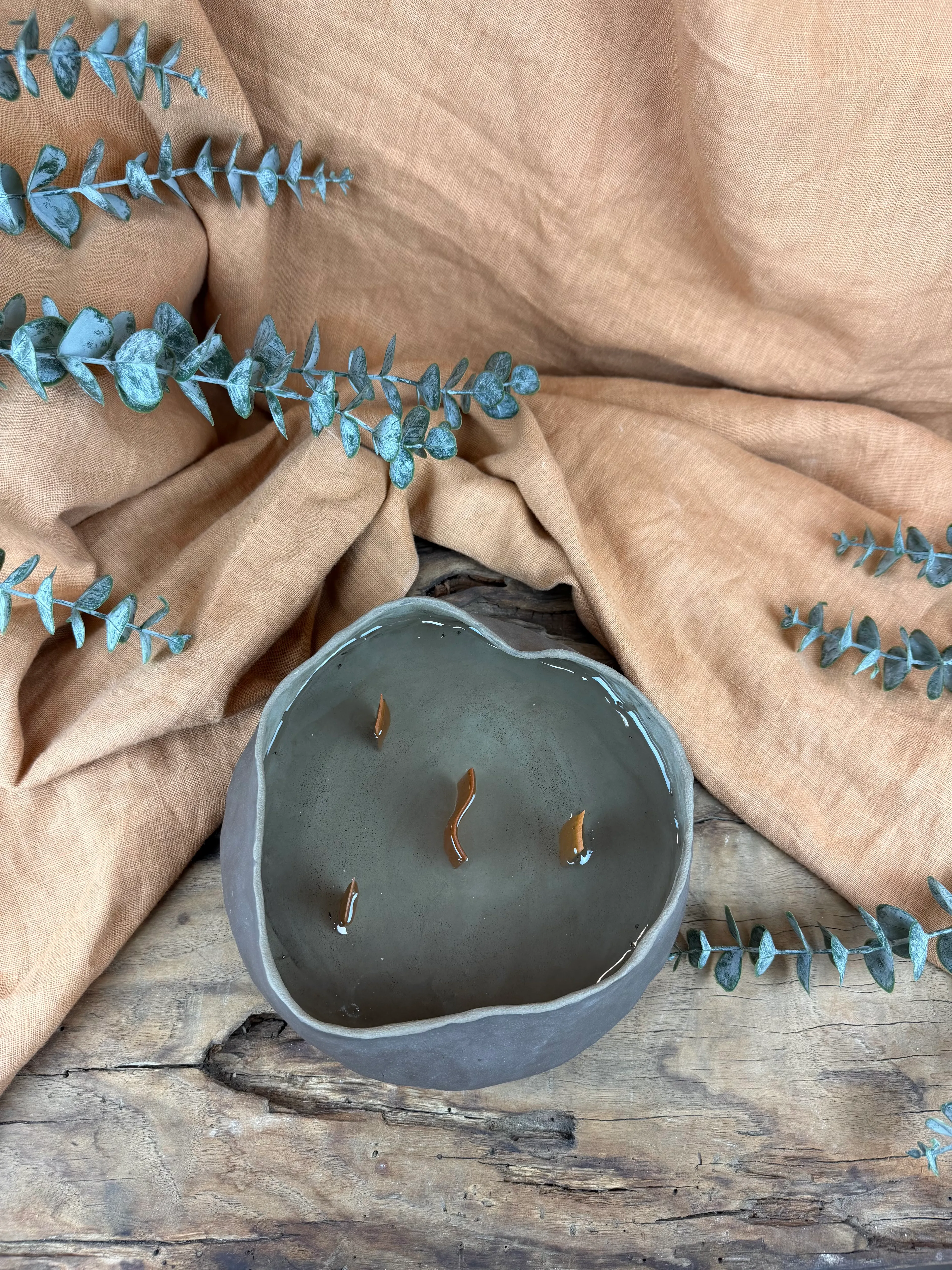 El yapımı Stoneware Mum kasesi (Pudra kokulu mum)