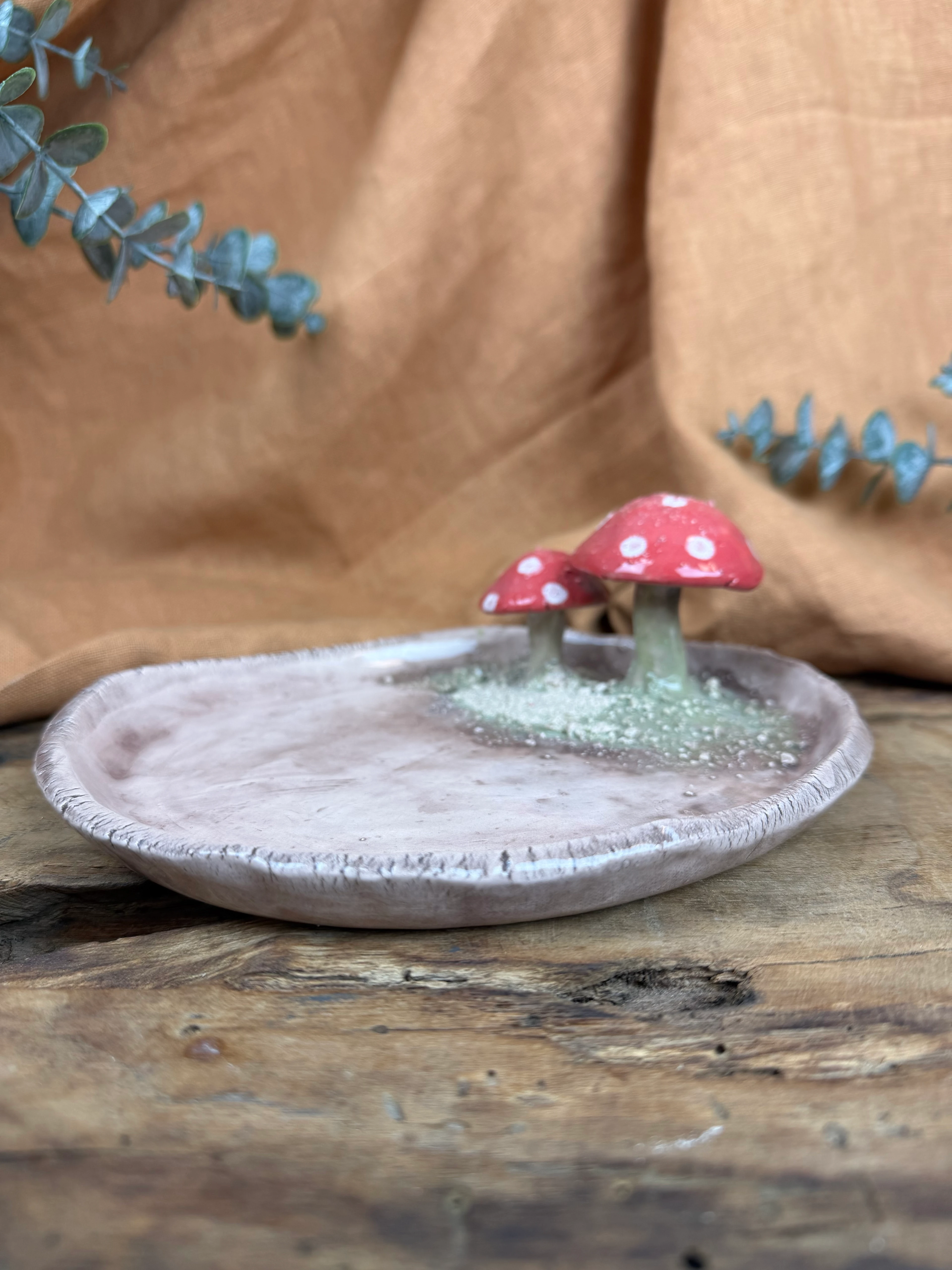 Mantarlı sunum tabağı. 