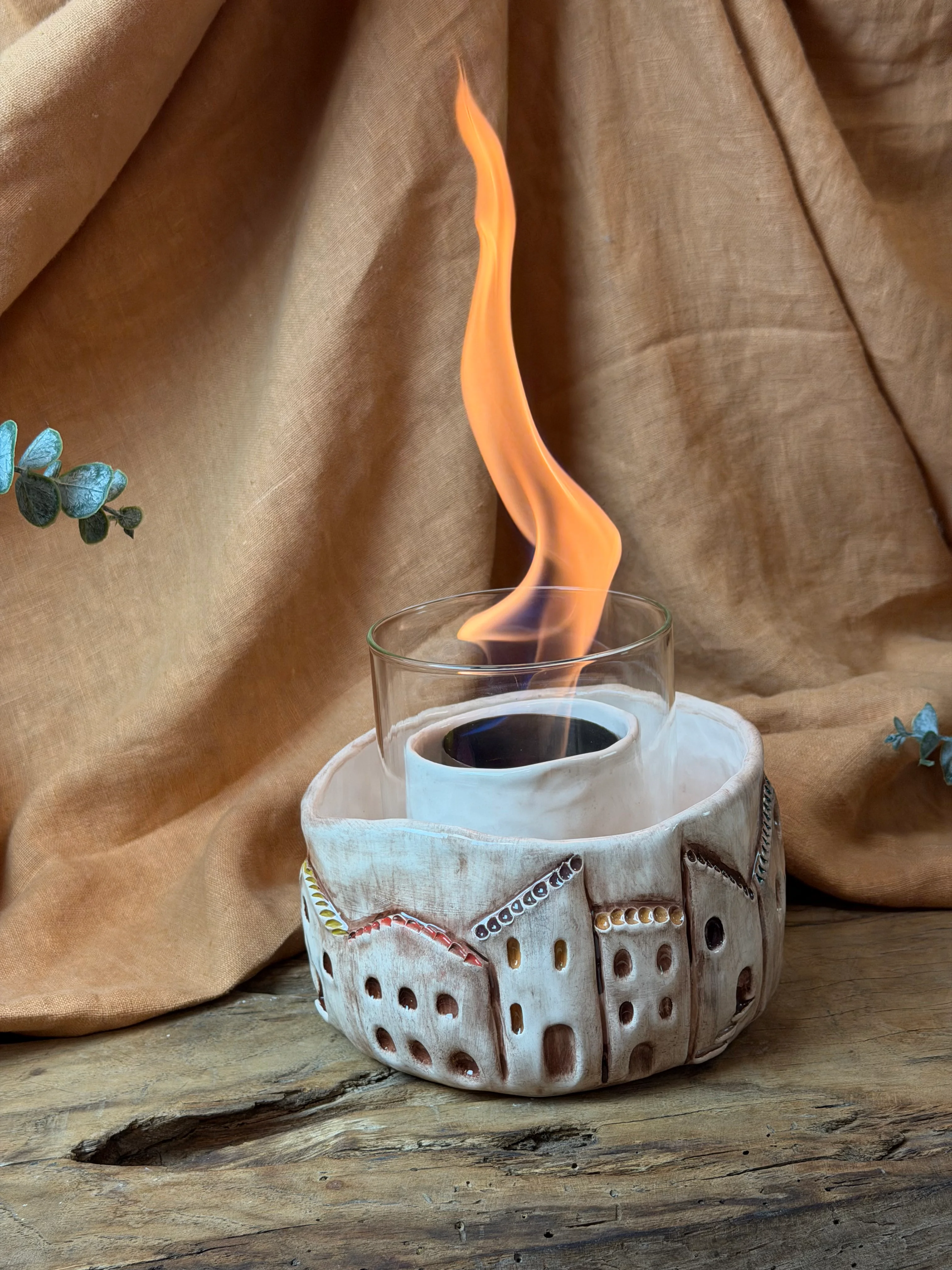 Sgrofıtto Detaylı El Yapımı Stoneware Masa Üstü Ateş Çukuru / MAHALLE