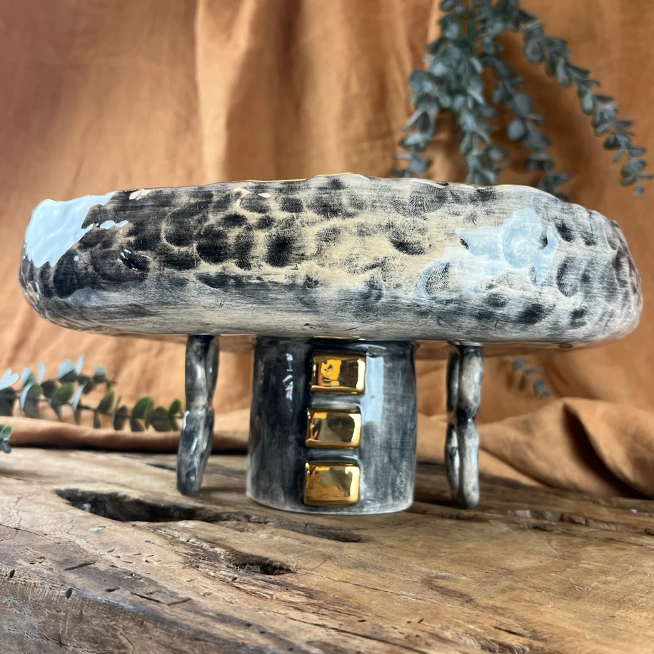 24k altın detaylı ayaklı sunum kasesi