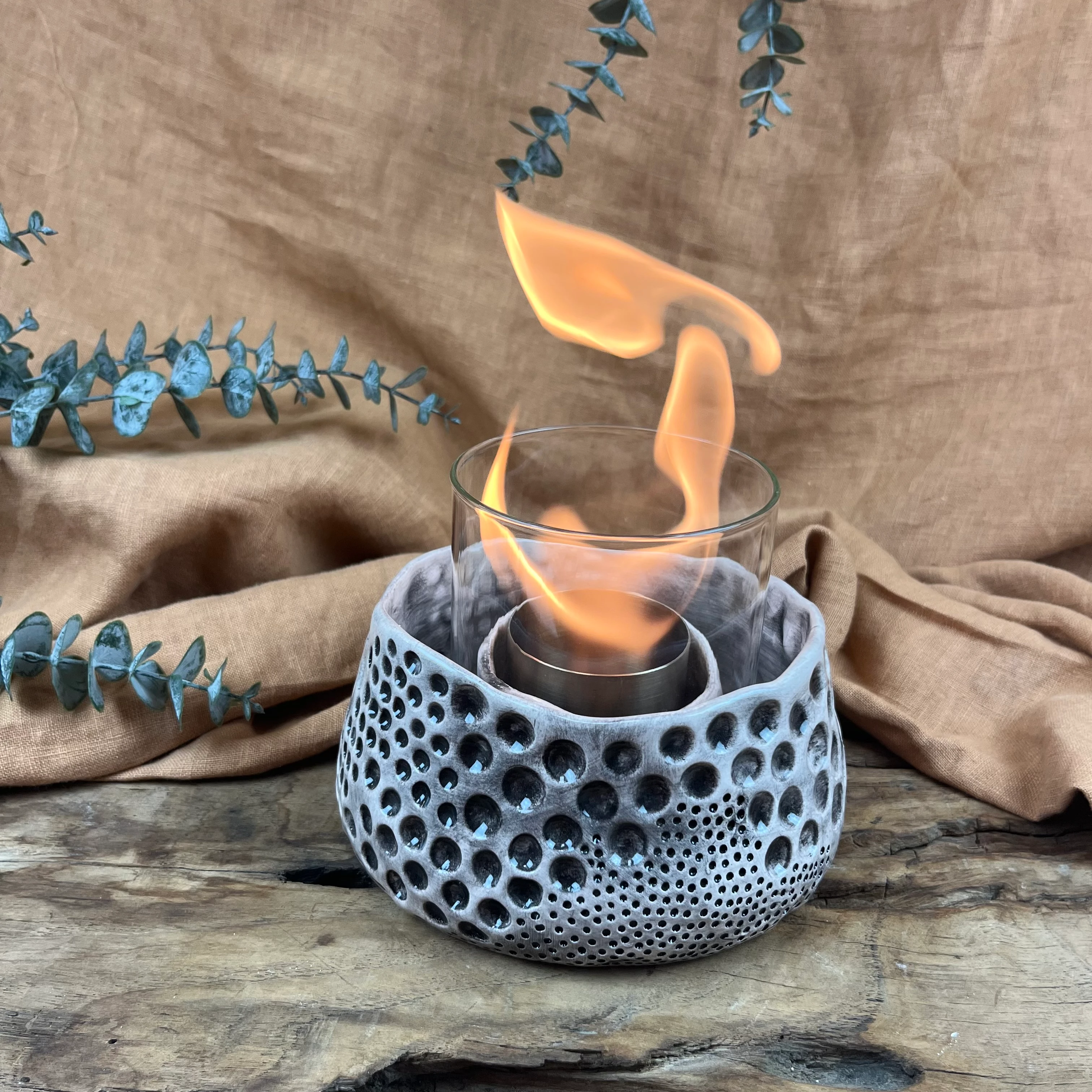 EL YAPIMI SERAMİK MASA ÜSTÜ ATEŞ ÇUKURU