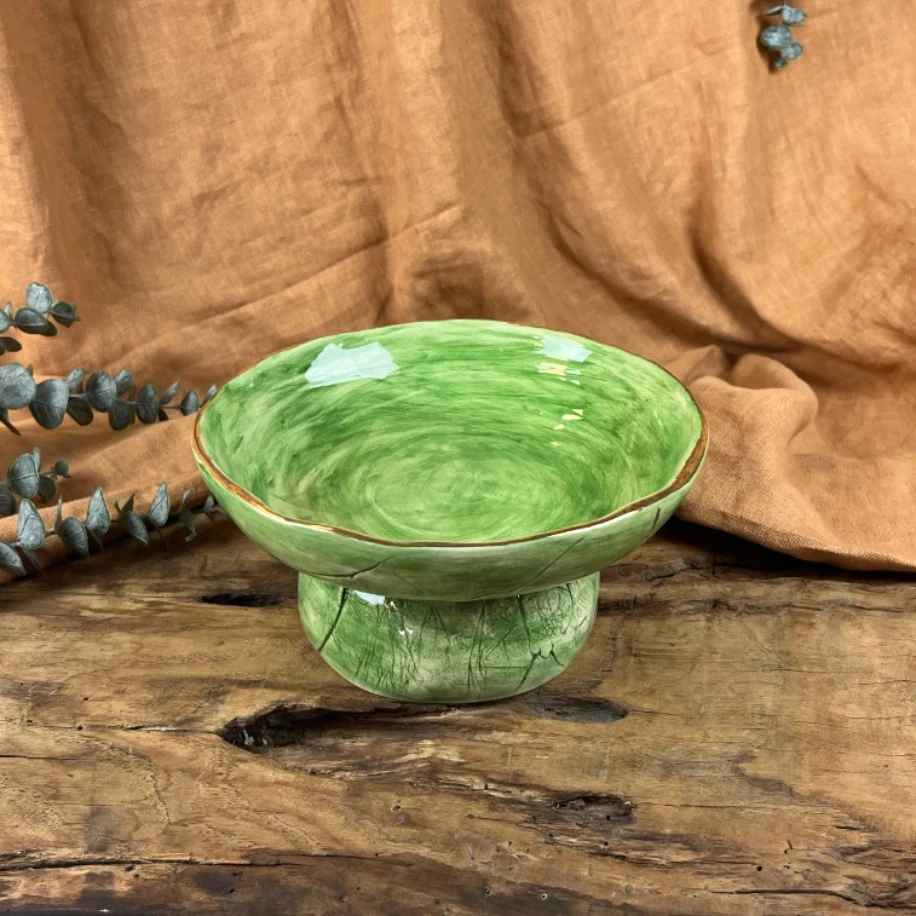 24K ALTIN DETAYLI YEŞİL AYAKLI KASE