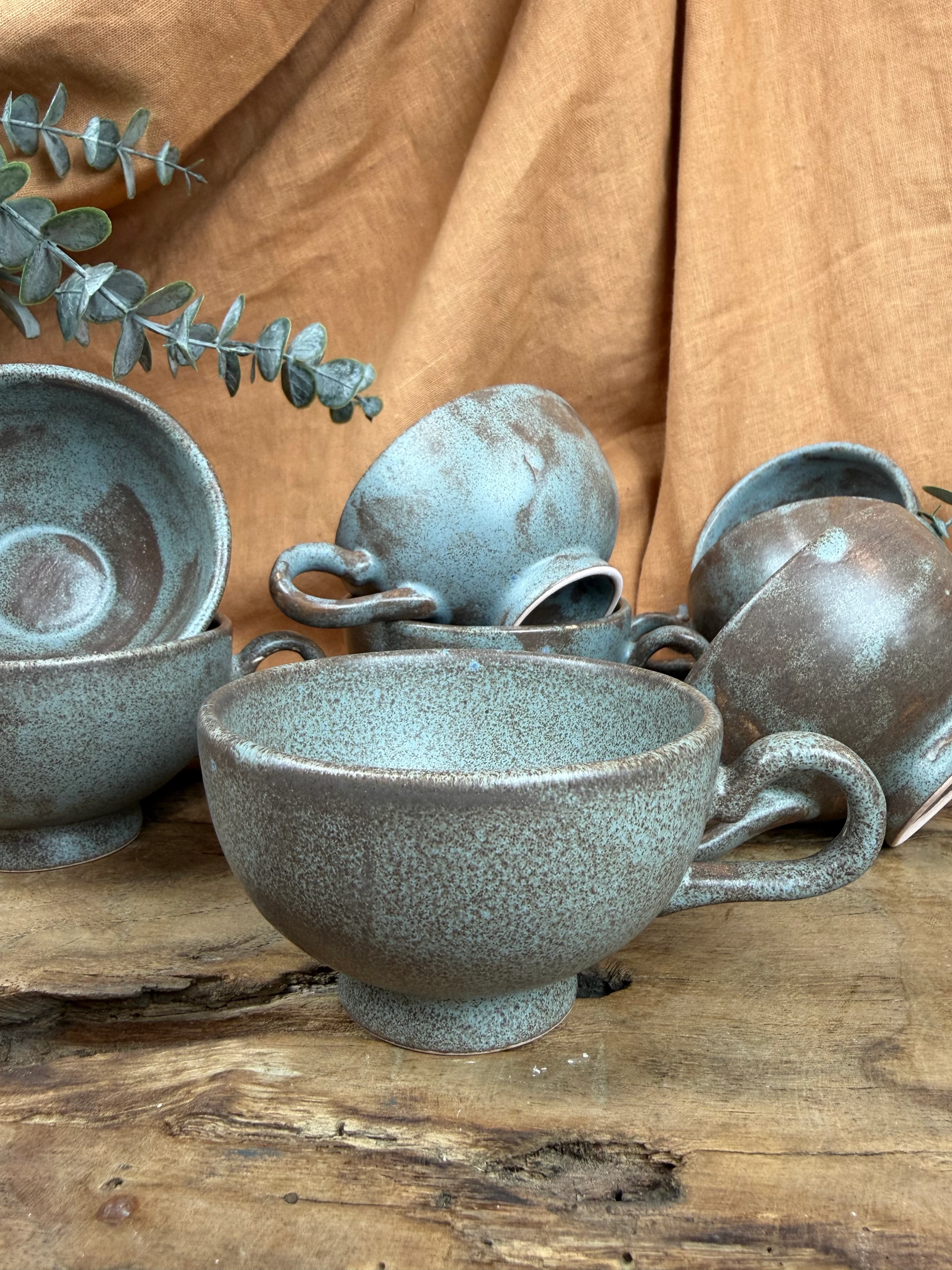 Mavi-kahve eskitme çay/kahve fincanı