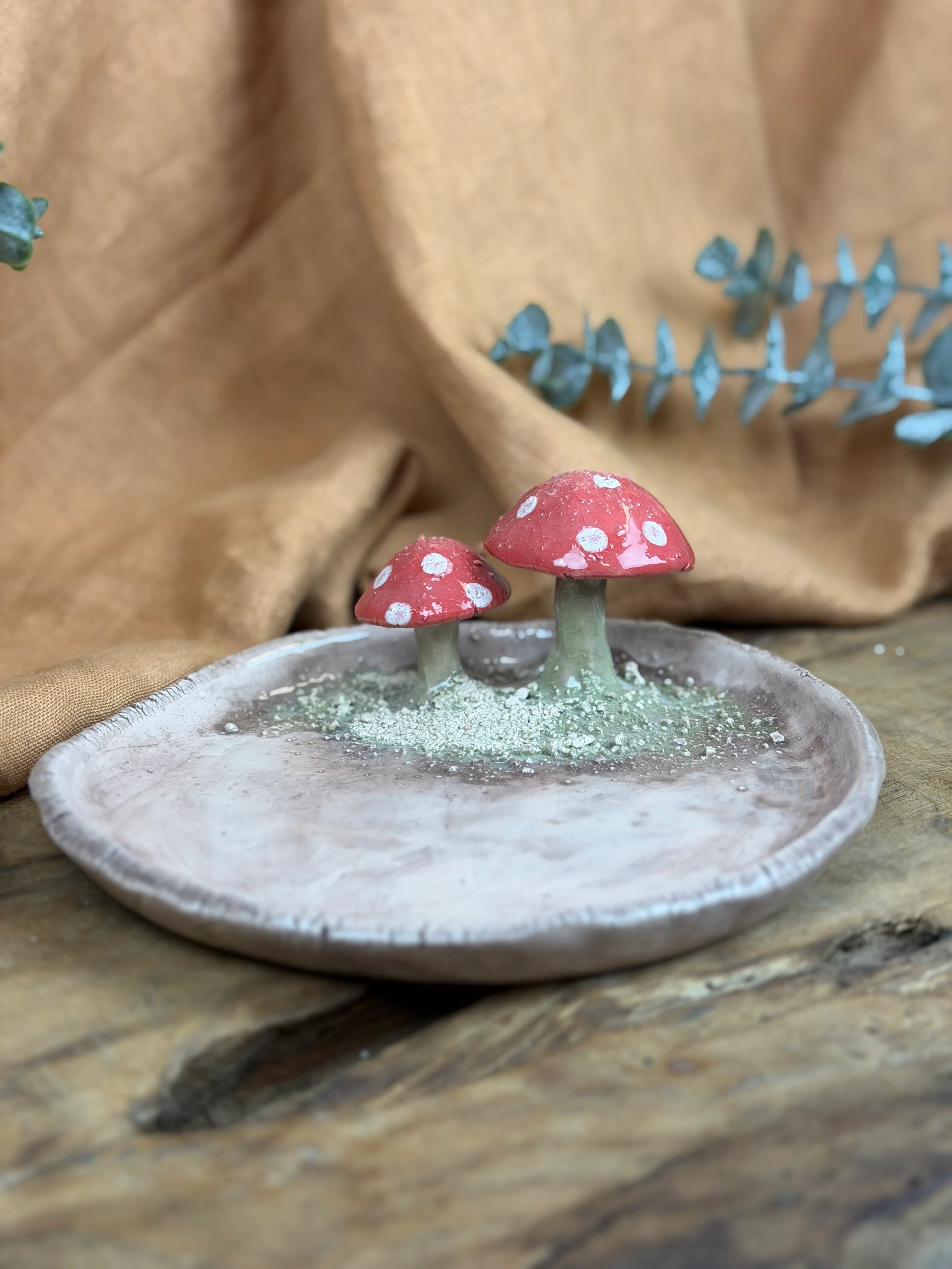 Mantarlı sunum tabağı. 