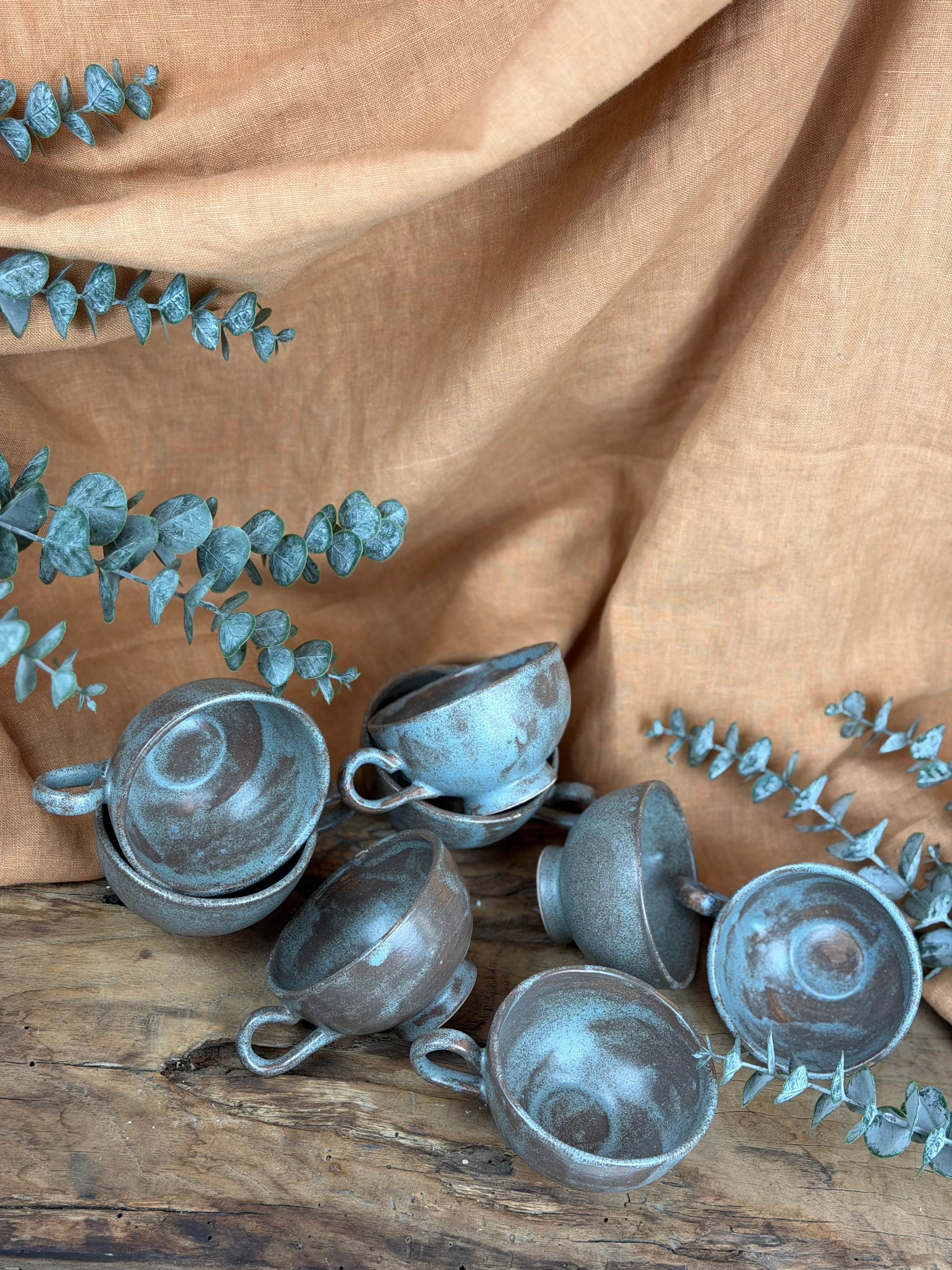 Mavi-kahve eskitme çay/kahve fincanı