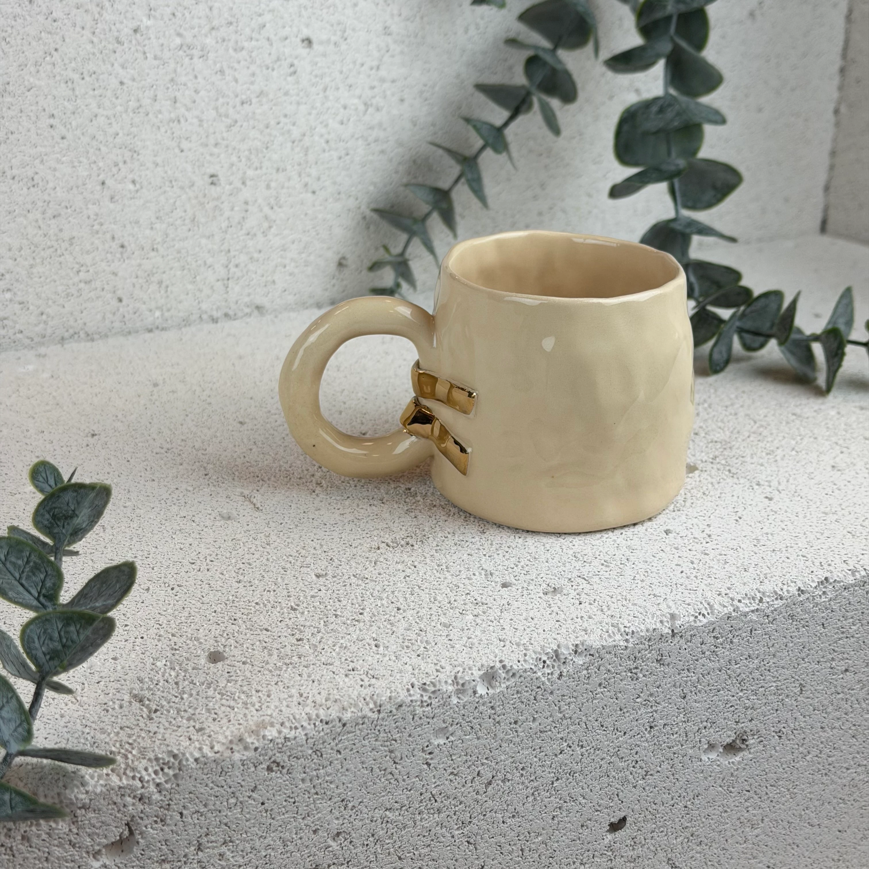 El yapımı Stoneware 24k altın detaylı 150ml 