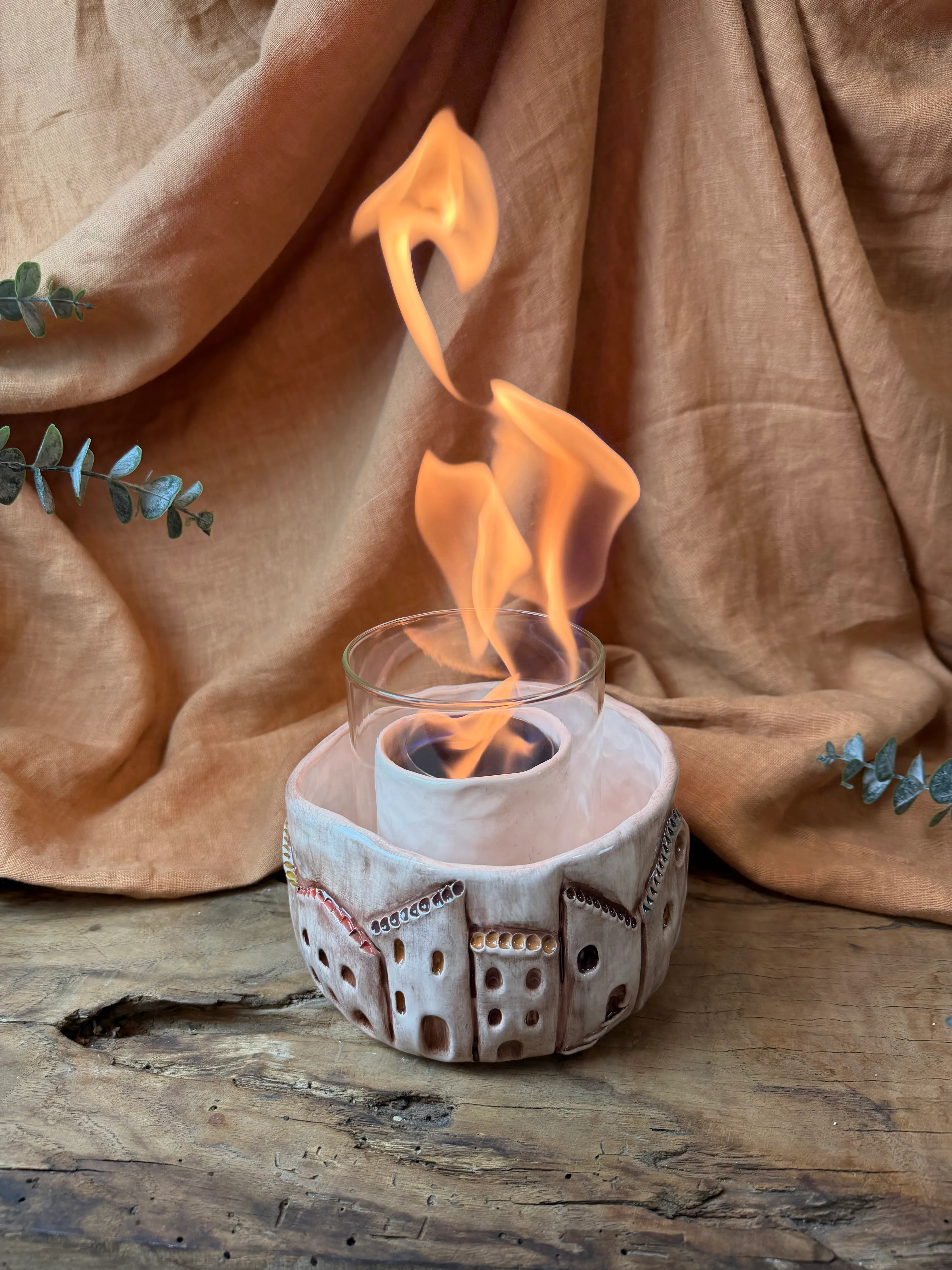 Sgrofıtto Detaylı El Yapımı Stoneware Masa Üstü Ateş Çukuru / MAHALLE