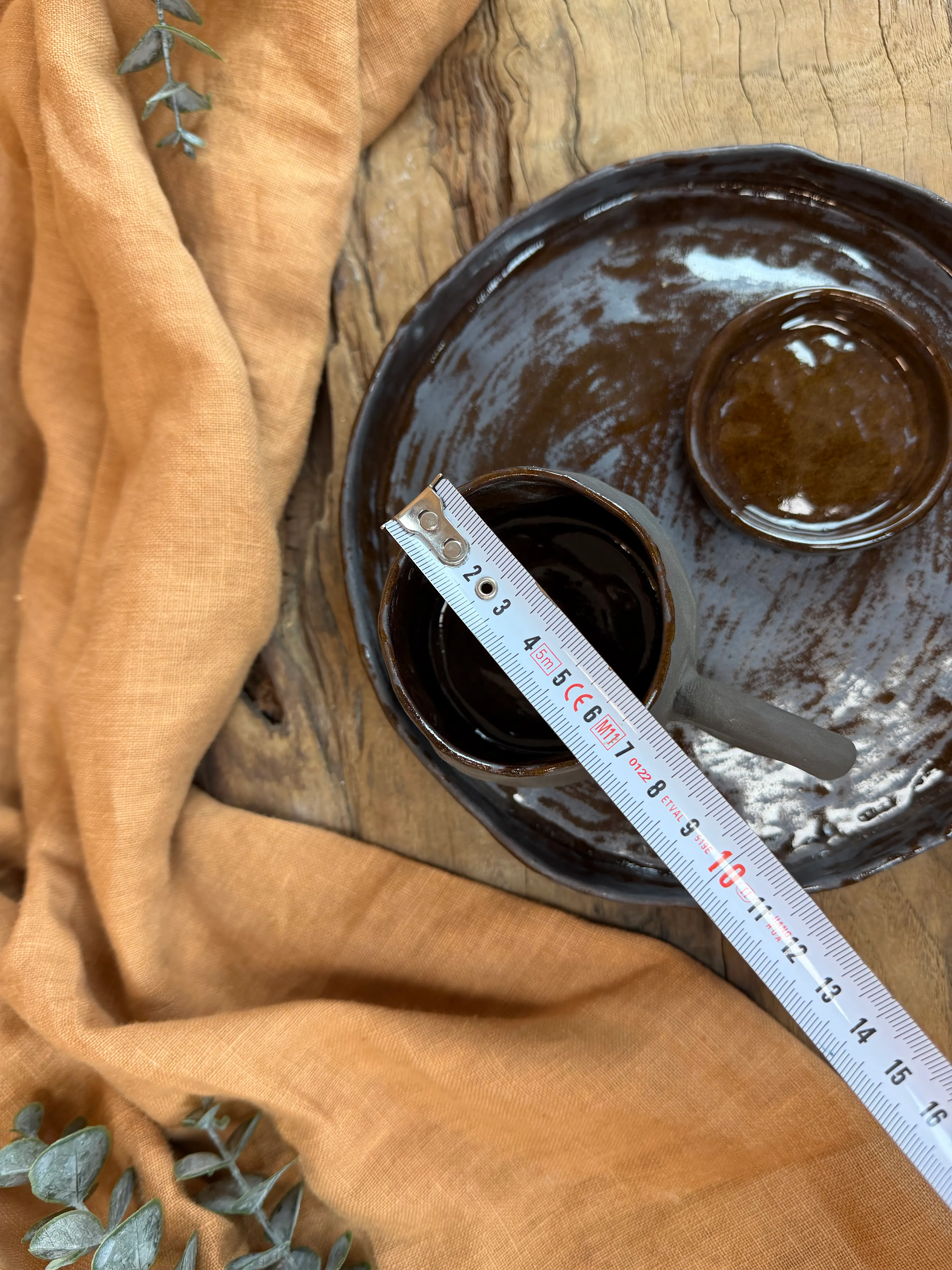 El Yapımı Stoneware 3 Parçalı Kahve Sunum Seti (Koyu Renk, 200 ml)