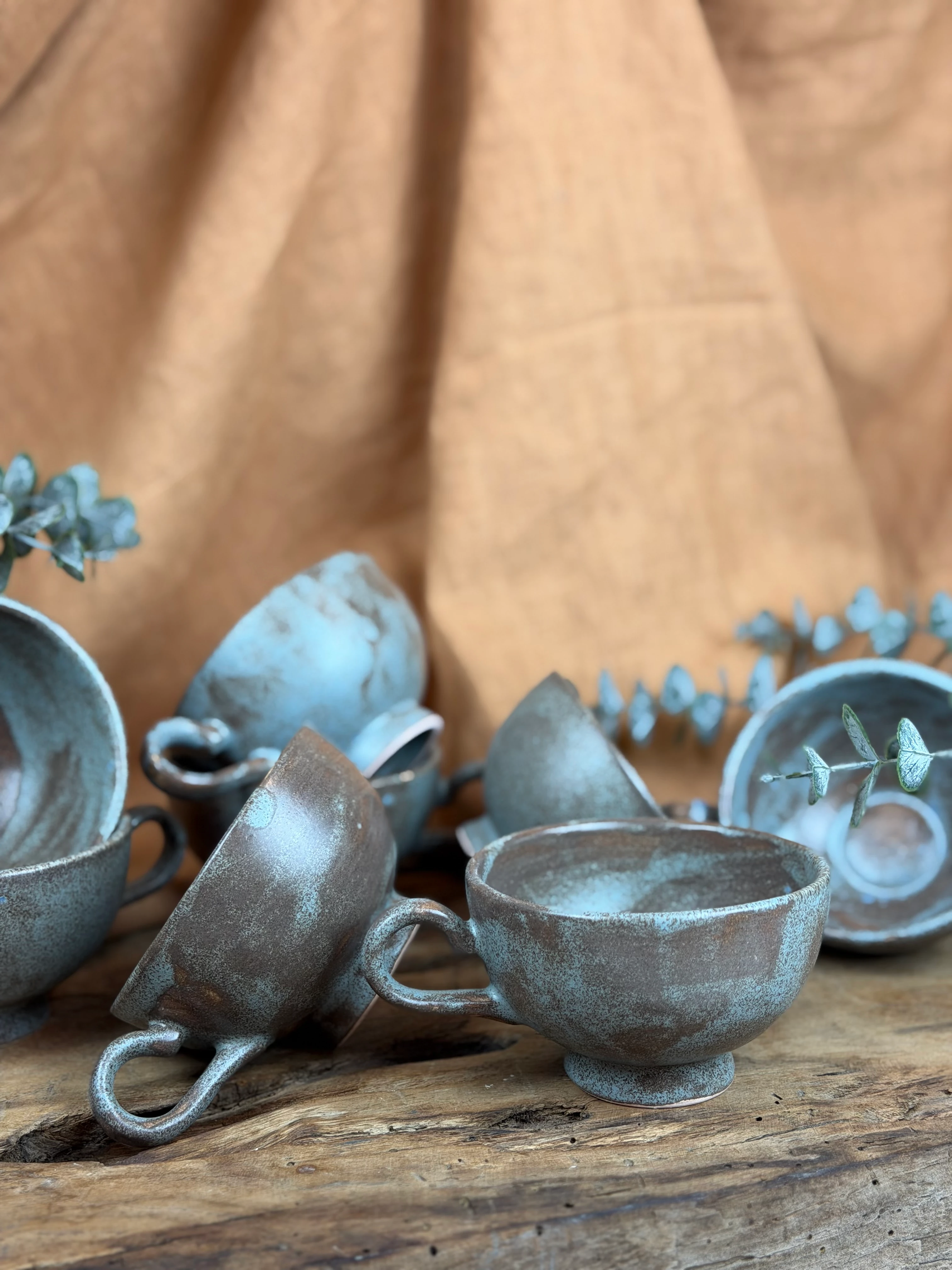 Mavi-kahve eskitme çay/kahve fincanı