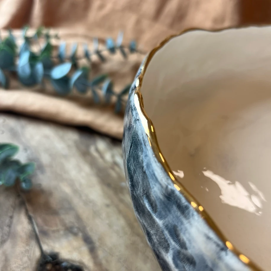 24k altın detaylı ayaklı sunum kasesi