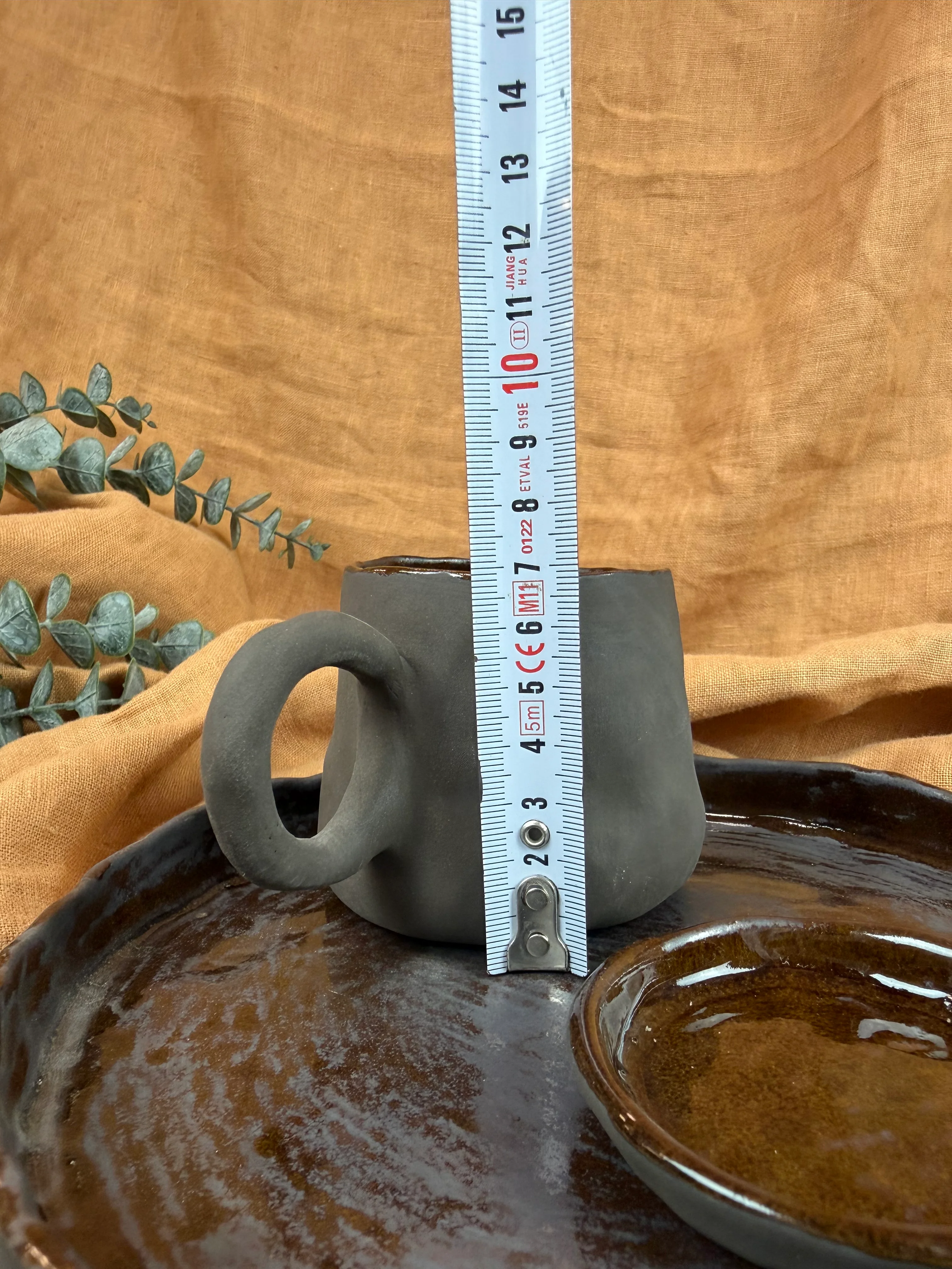 El Yapımı Stoneware 3 Parçalı Kahve Sunum Seti (Koyu Renk, 200 ml)