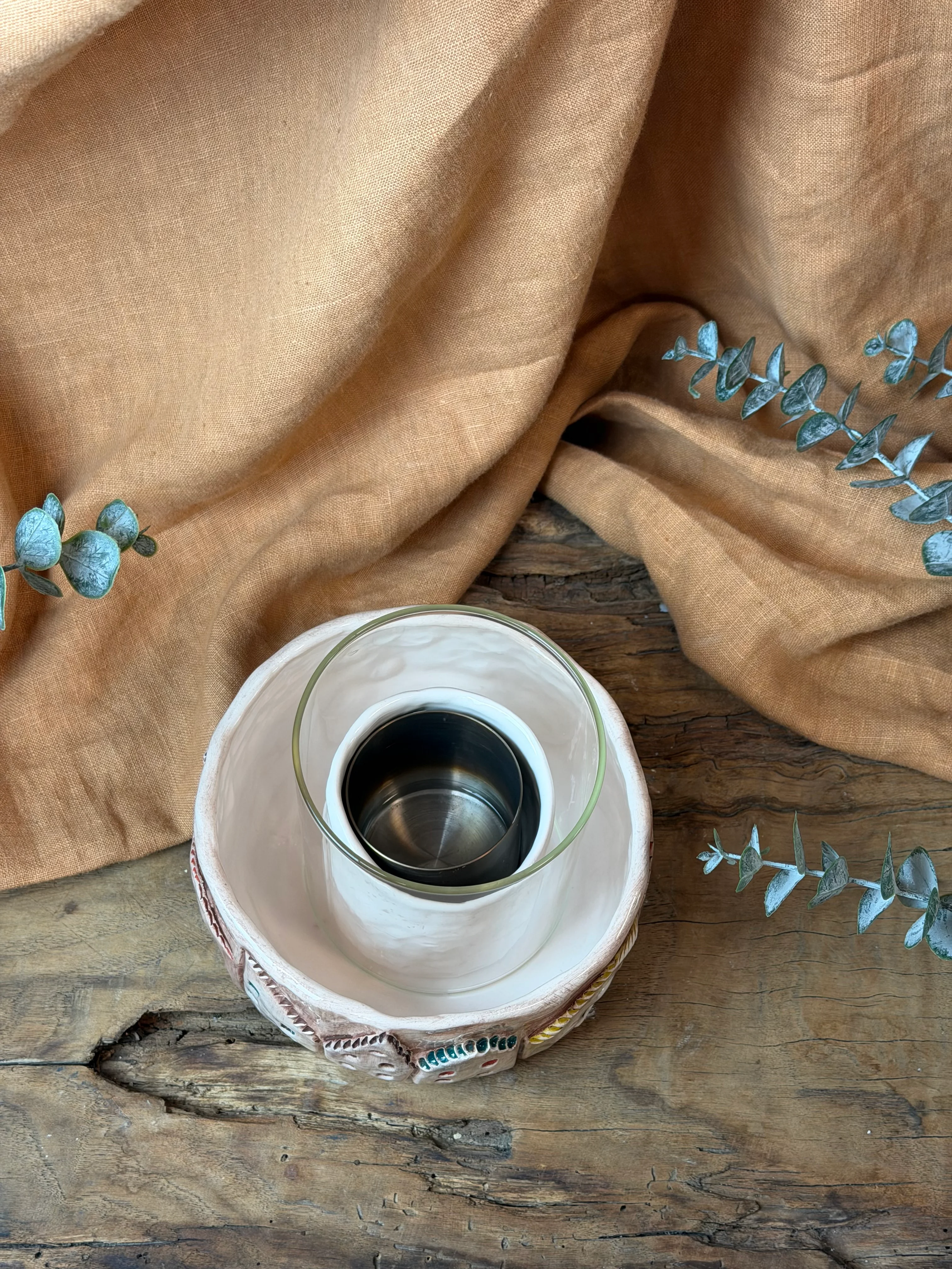 Sgrofıtto Detaylı El Yapımı Stoneware Masa Üstü Ateş Çukuru / MAHALLE