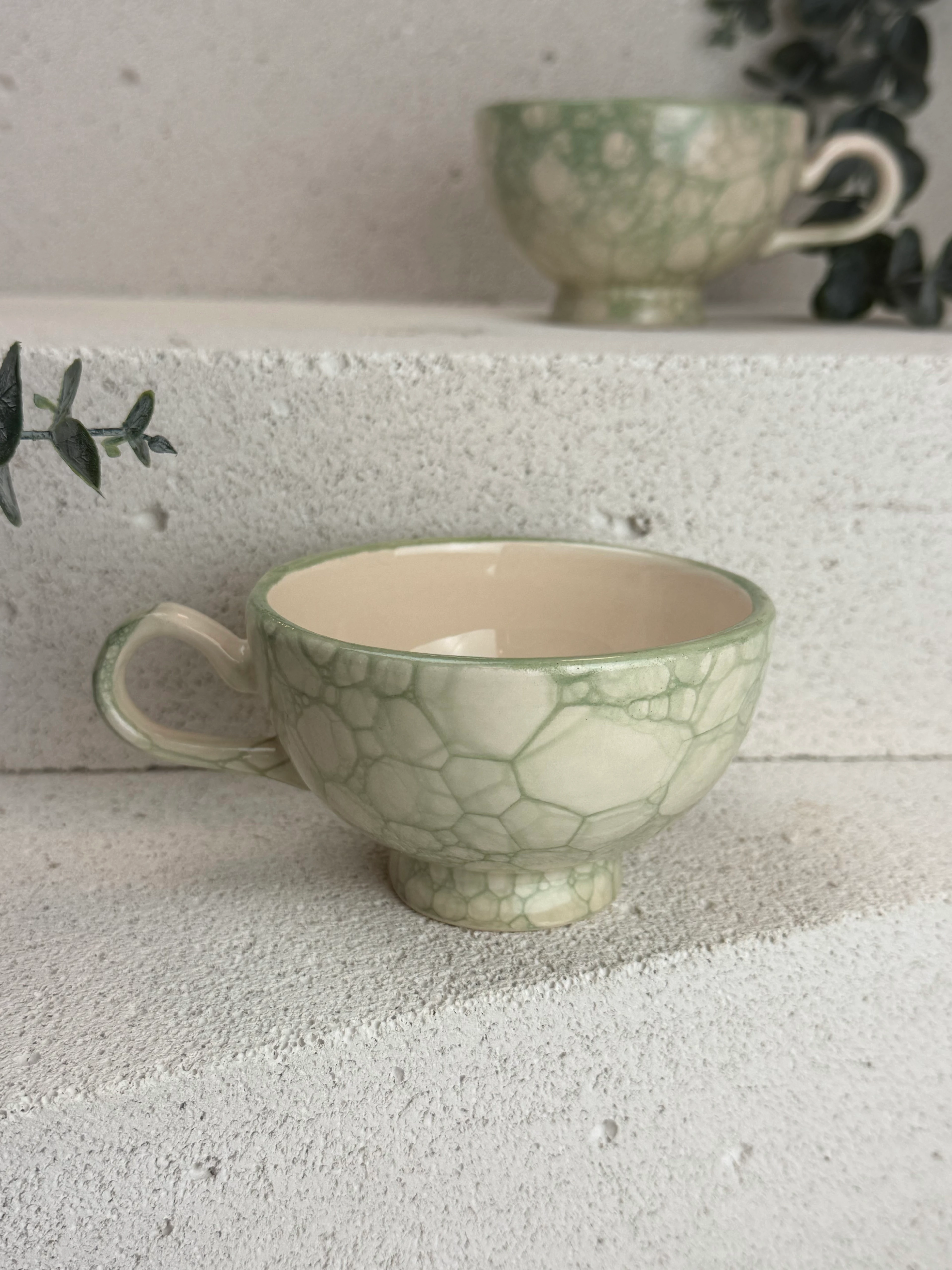 Yeşil Bubble Desenli Ayaklı Fincan (200ml)