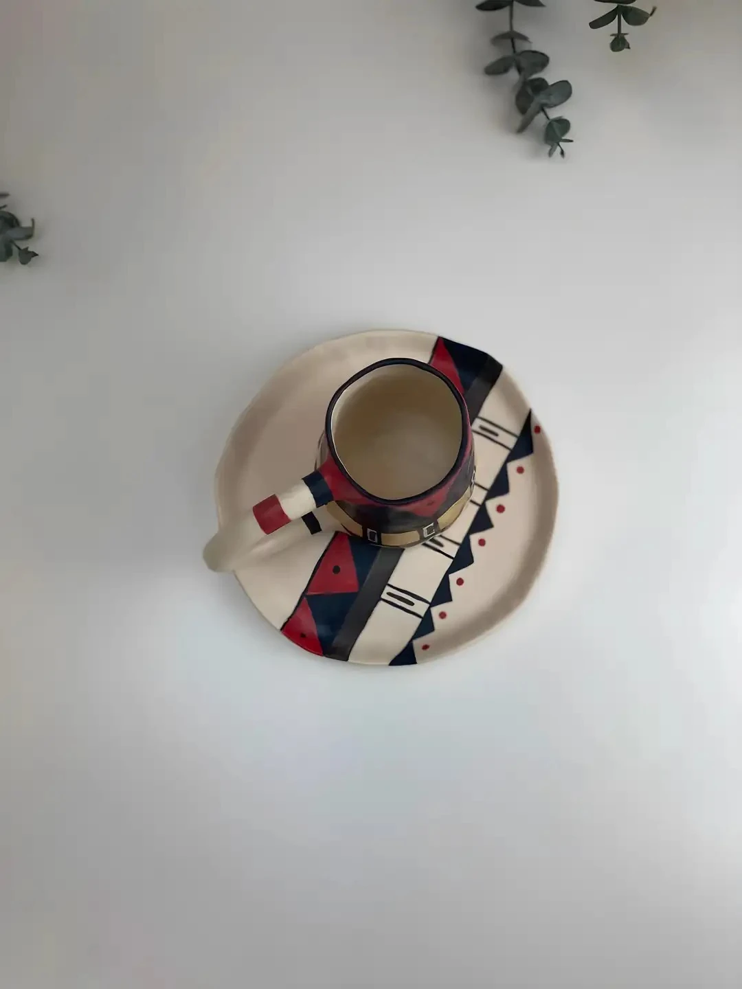 El Yapımı Stoneware Kahve Seti Etnik Desen ve Mat doku (230 ml Fincan)