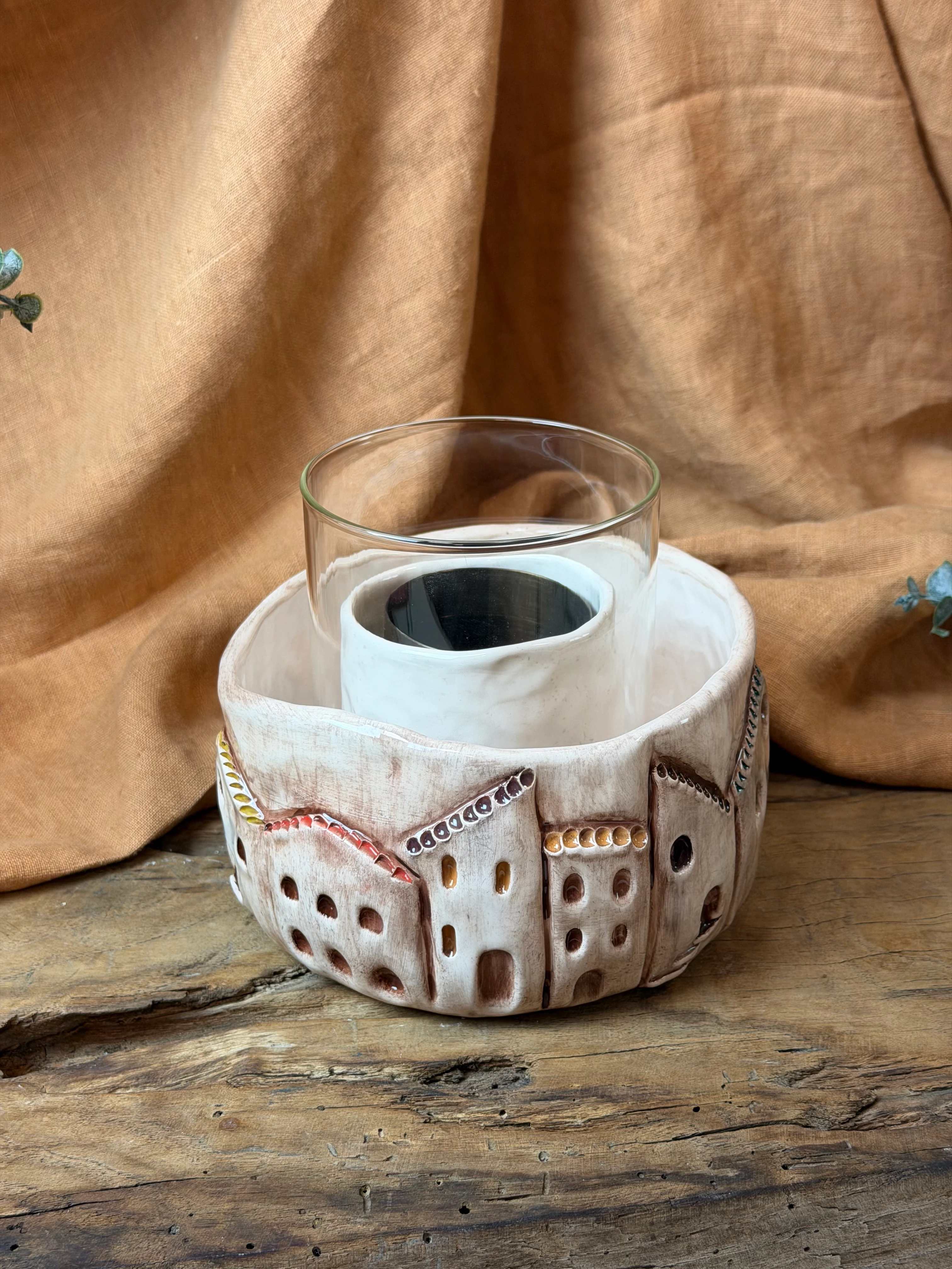 Sgrofıtto Detaylı El Yapımı Stoneware Masa Üstü Ateş Çukuru / MAHALLE