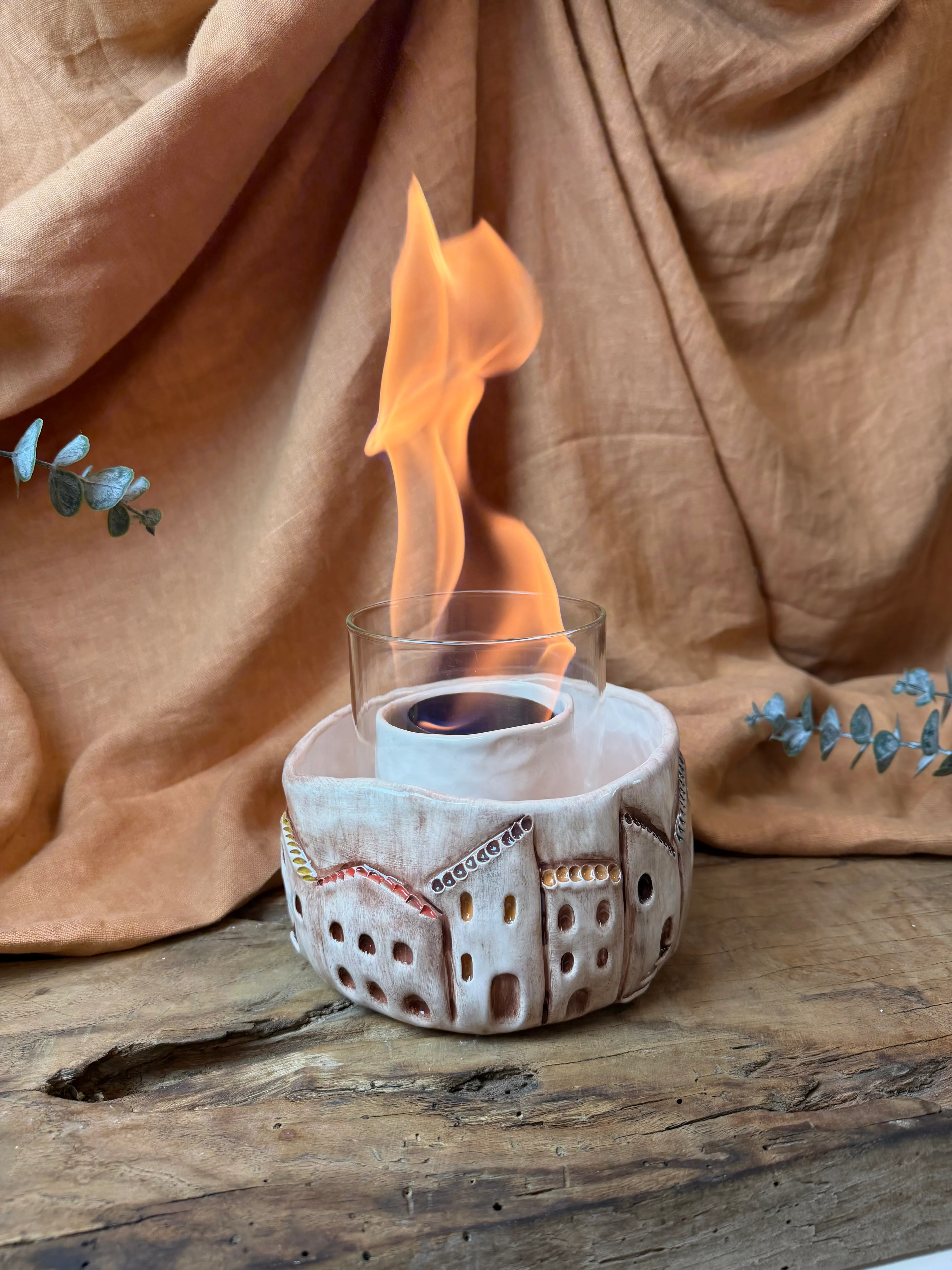 Sgrofıtto Detaylı El Yapımı Stoneware Masa Üstü Ateş Çukuru / MAHALLE