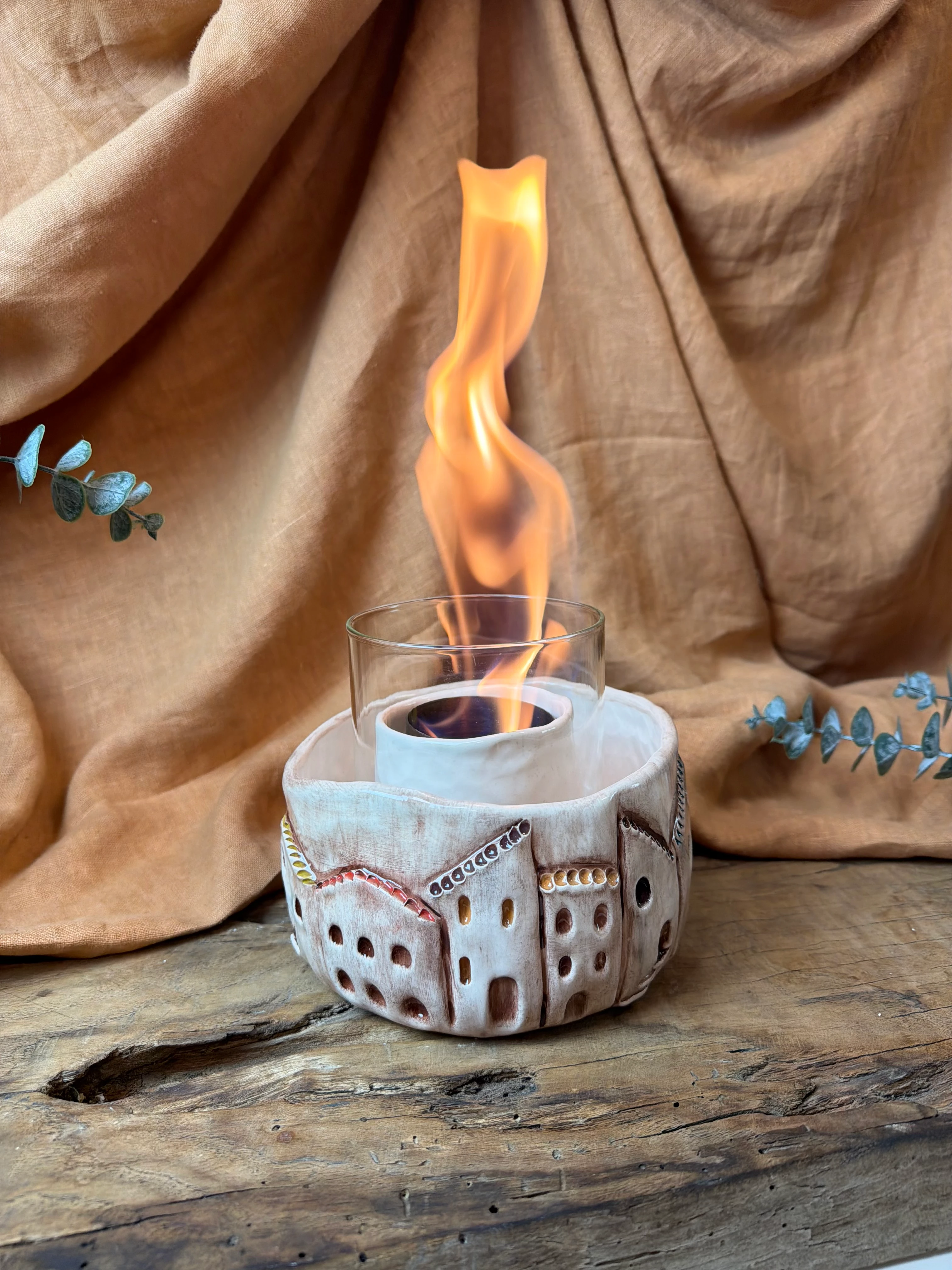 Sgrofıtto Detaylı El Yapımı Stoneware Masa Üstü Ateş Çukuru / MAHALLE