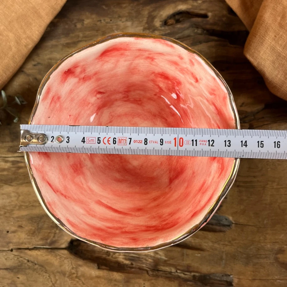 24K ALTIN DETAYLI KIRMIZI AYAKLI KASE