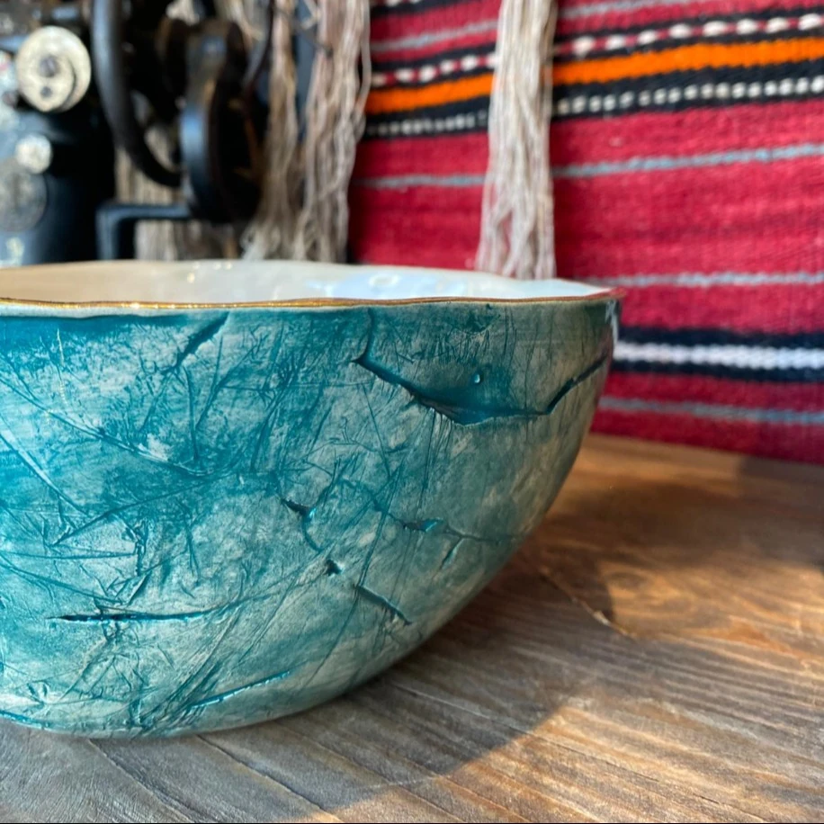 STONWARE 24K ALTIN DETAYLI BÜYÜK MAVİ KASE