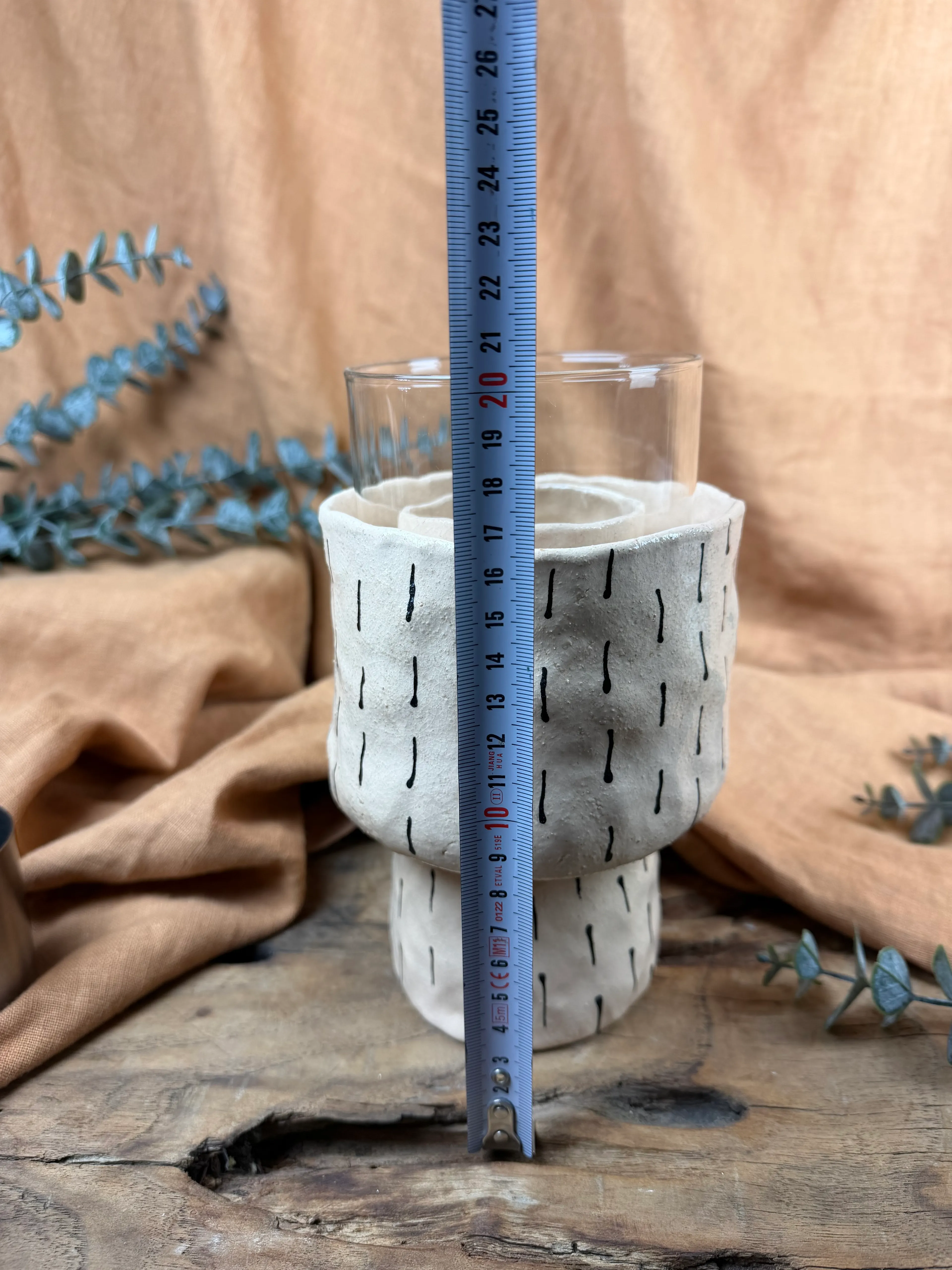 El Yapımı Stoneware Masa Üstü Ateş Çukuru (17x20x12 cm, Cam Fanus ve Sıvı Yakıt Dahil)