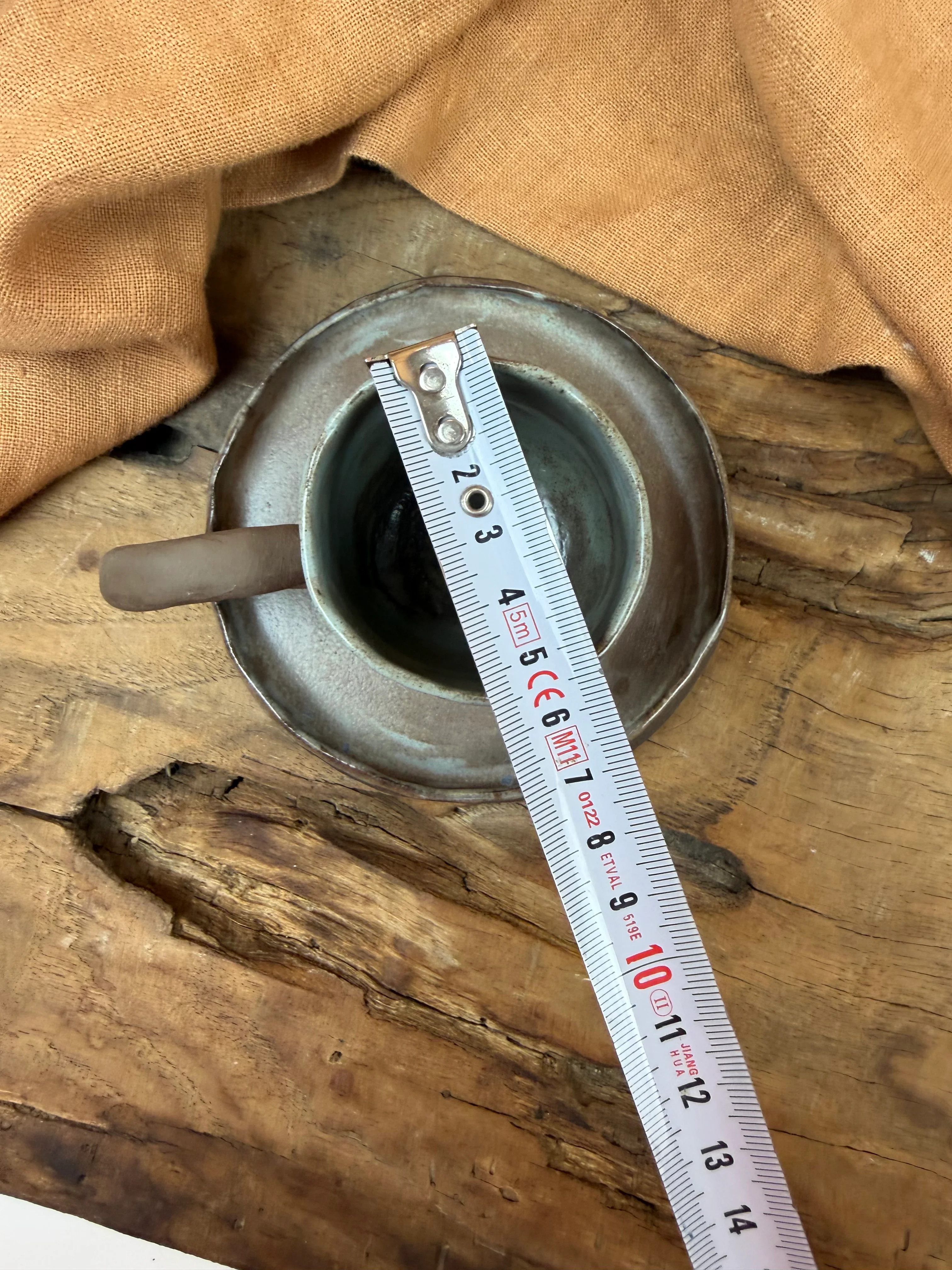 El Yapımı Stoneware Kahve Seti (100 ml, Koyu Kahverengi & Eskitme Mavi Tonları)