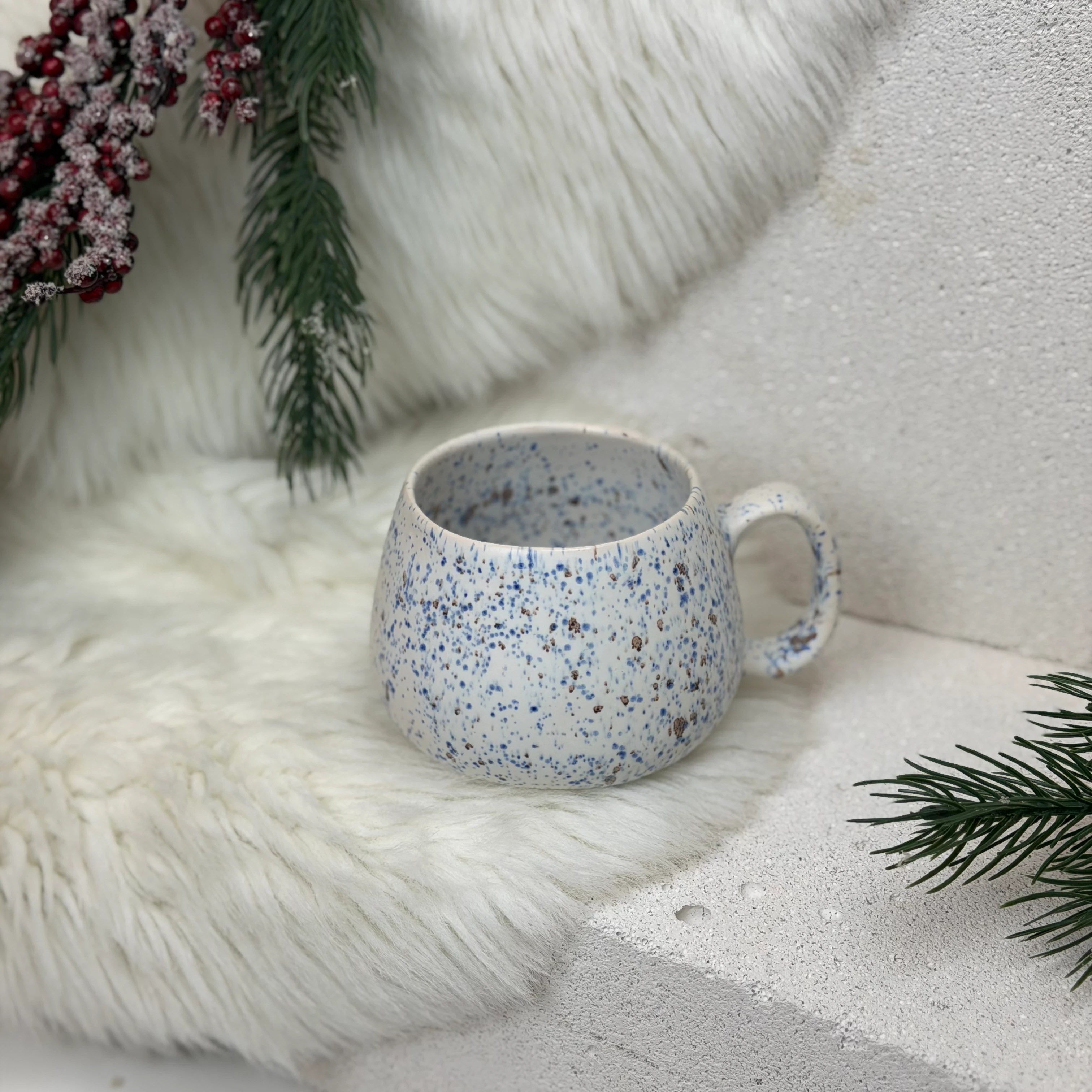 Mavi–Kahve Benekli Stoneware Mug – 300 ml