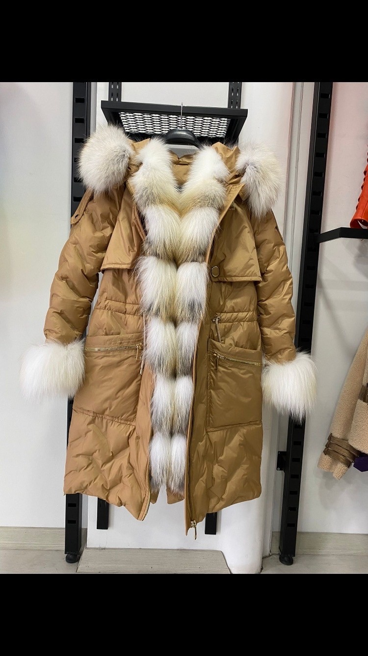 Camel Parka Çıkarılabilir Tilki Kürkü 