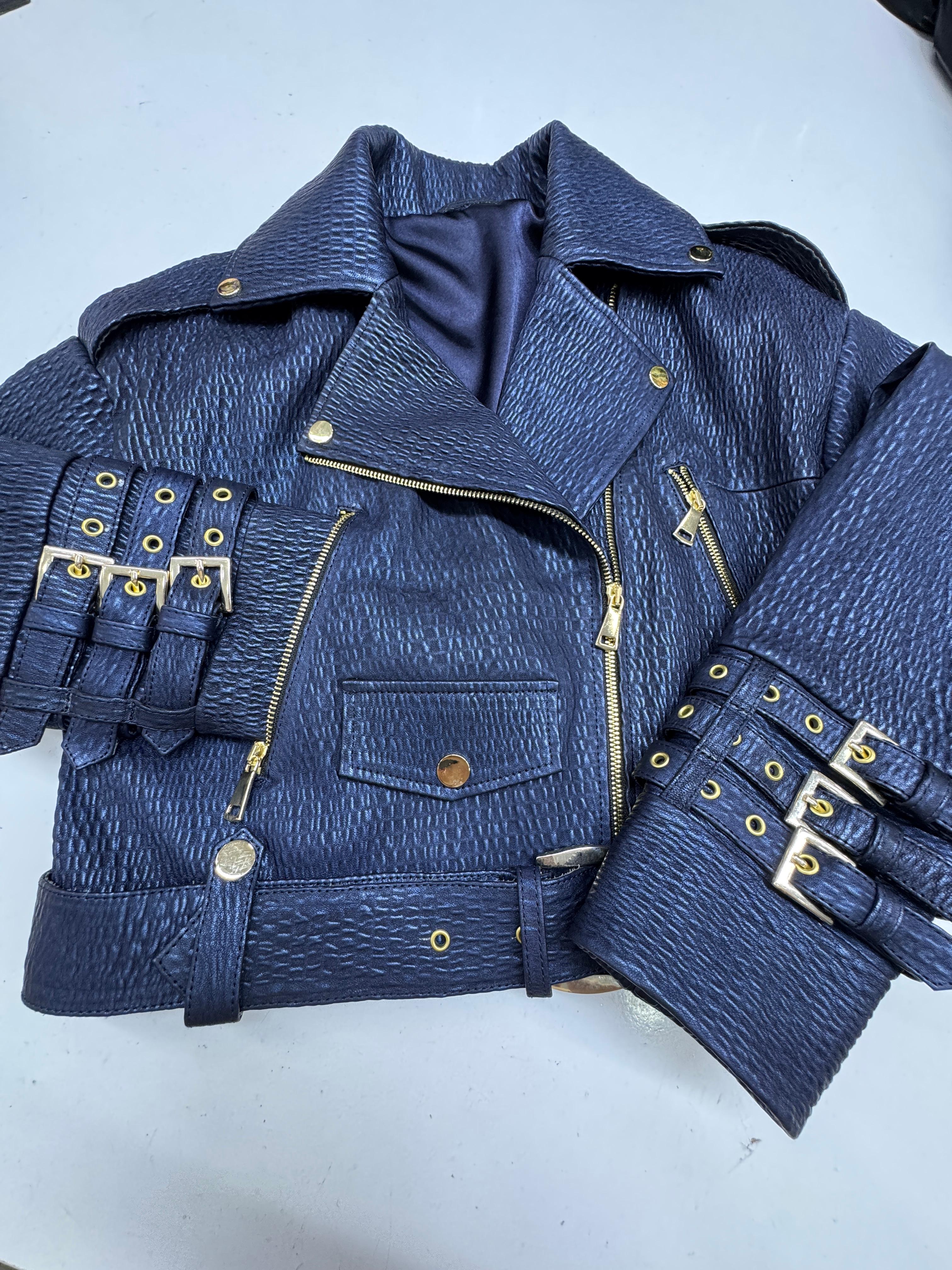 Lacivert Oversize Deri Ceket 