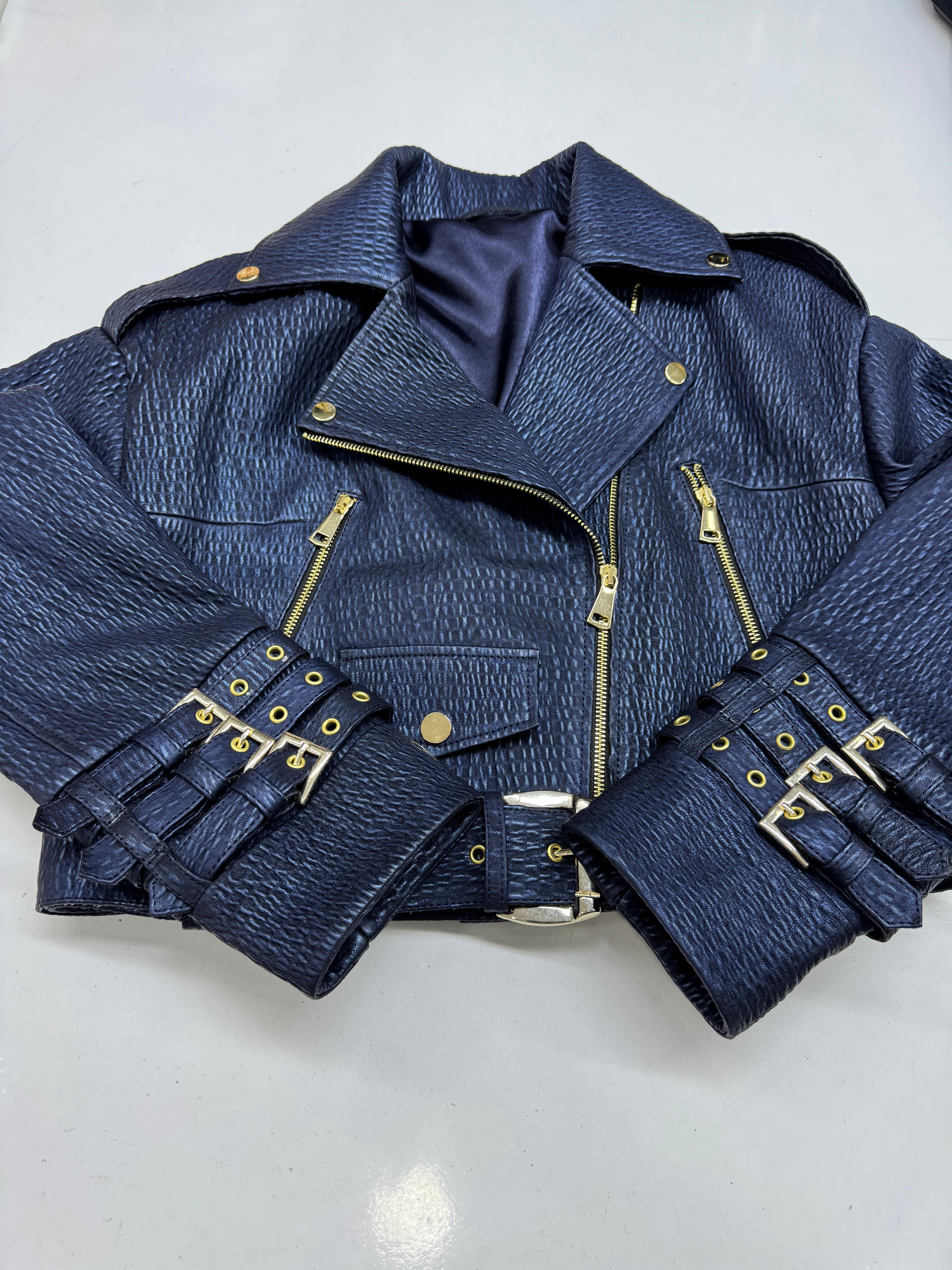 Lacivert Oversize Deri Ceket 