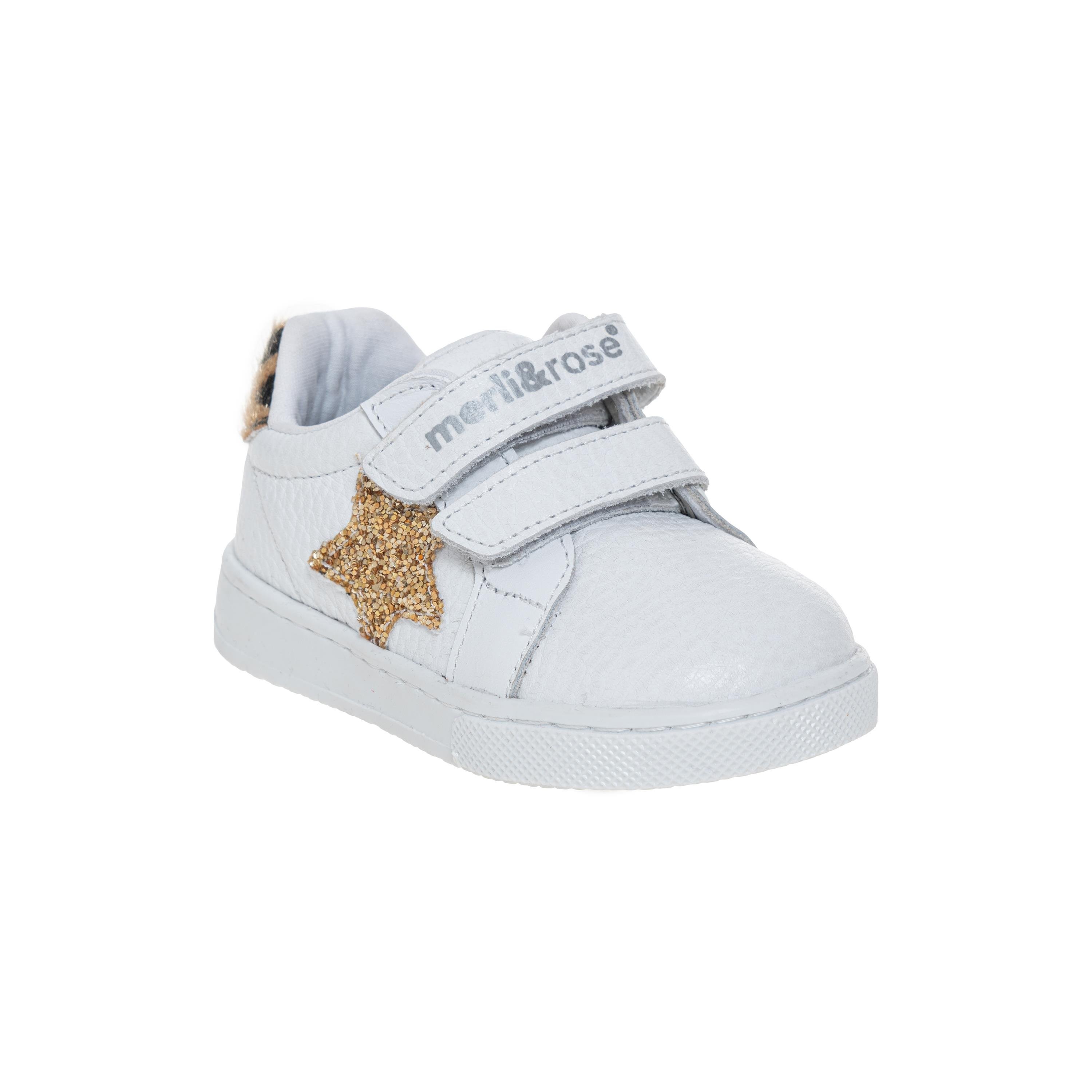 Merli&Rose Star Büyük Çocuk Sneaker | Beyaz-Leopar-Gold