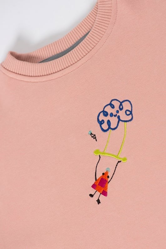 Bisiklet Yaka Çocuk Sweatshirt - Pembe